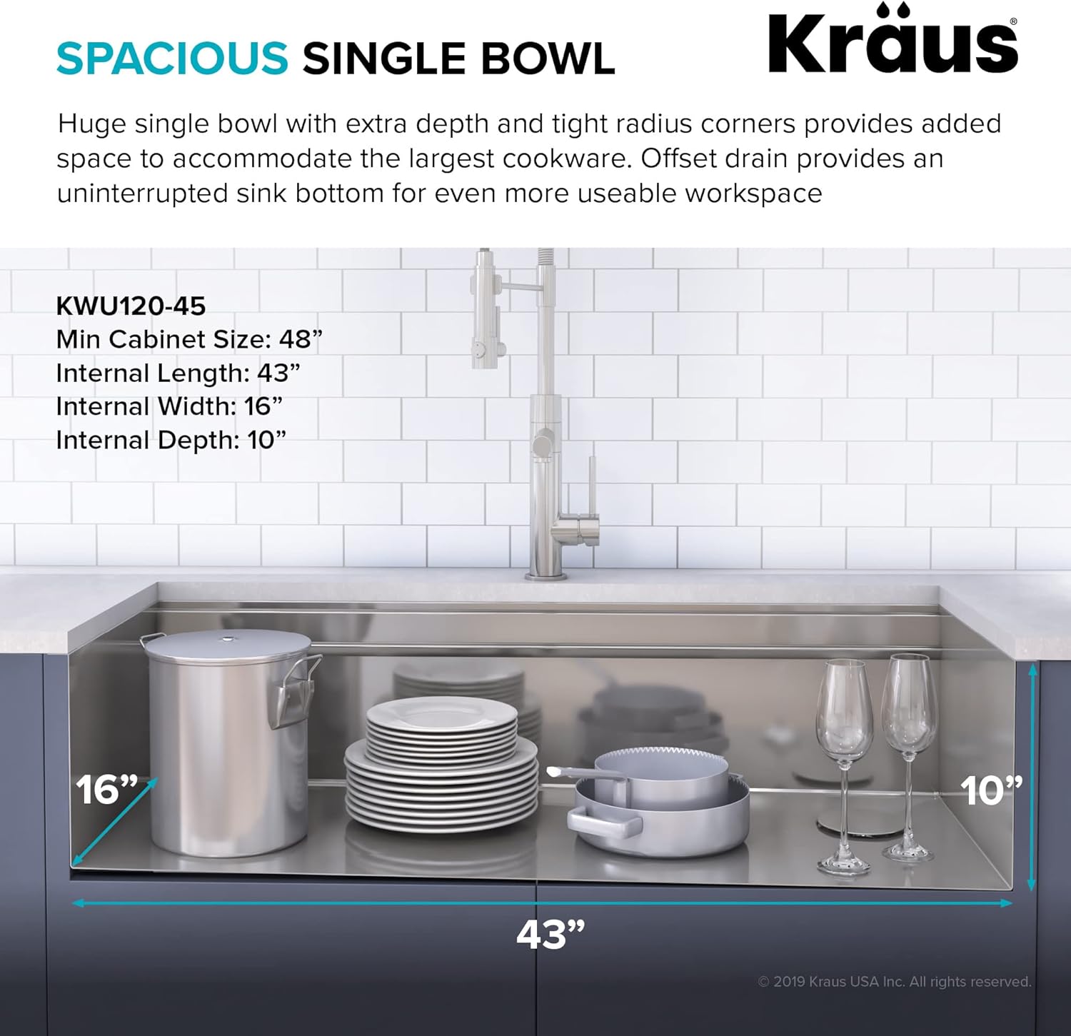 KRAUS Kore Workstation 45-inch Undermount 16 Gauge Stainless Steel Kitchen Sink, Single Bowl Kitchen Sink with Accessories, KWU120-45 - Image 6