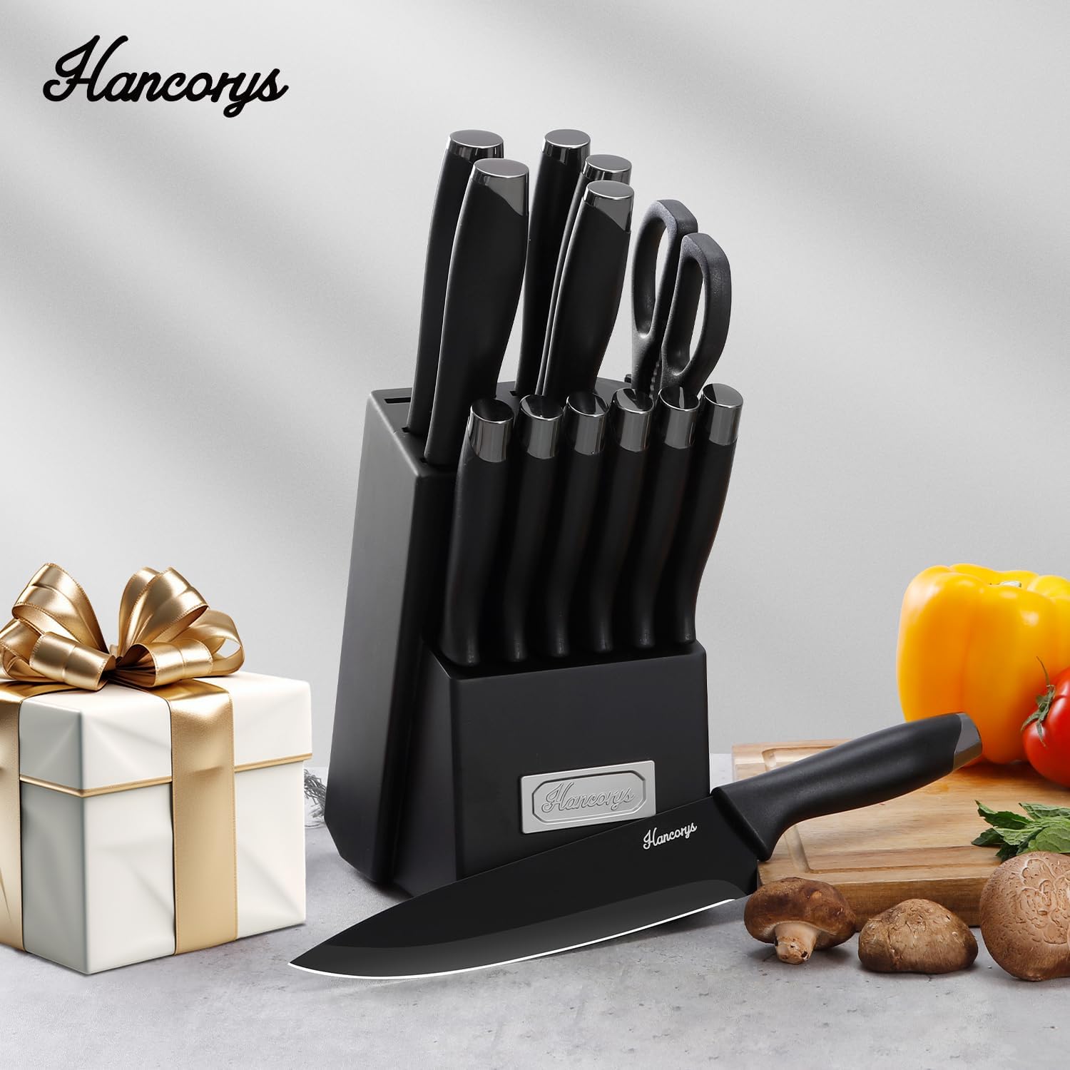 Knife Sets for Kitchen with Block, 15 Pieces Chef Knife Set with Self Sharpening, Stainless Steel Nonstick Ceramic Anti-Rust Coating Blades, Ergonomic Handle, Black Grey - Image 7