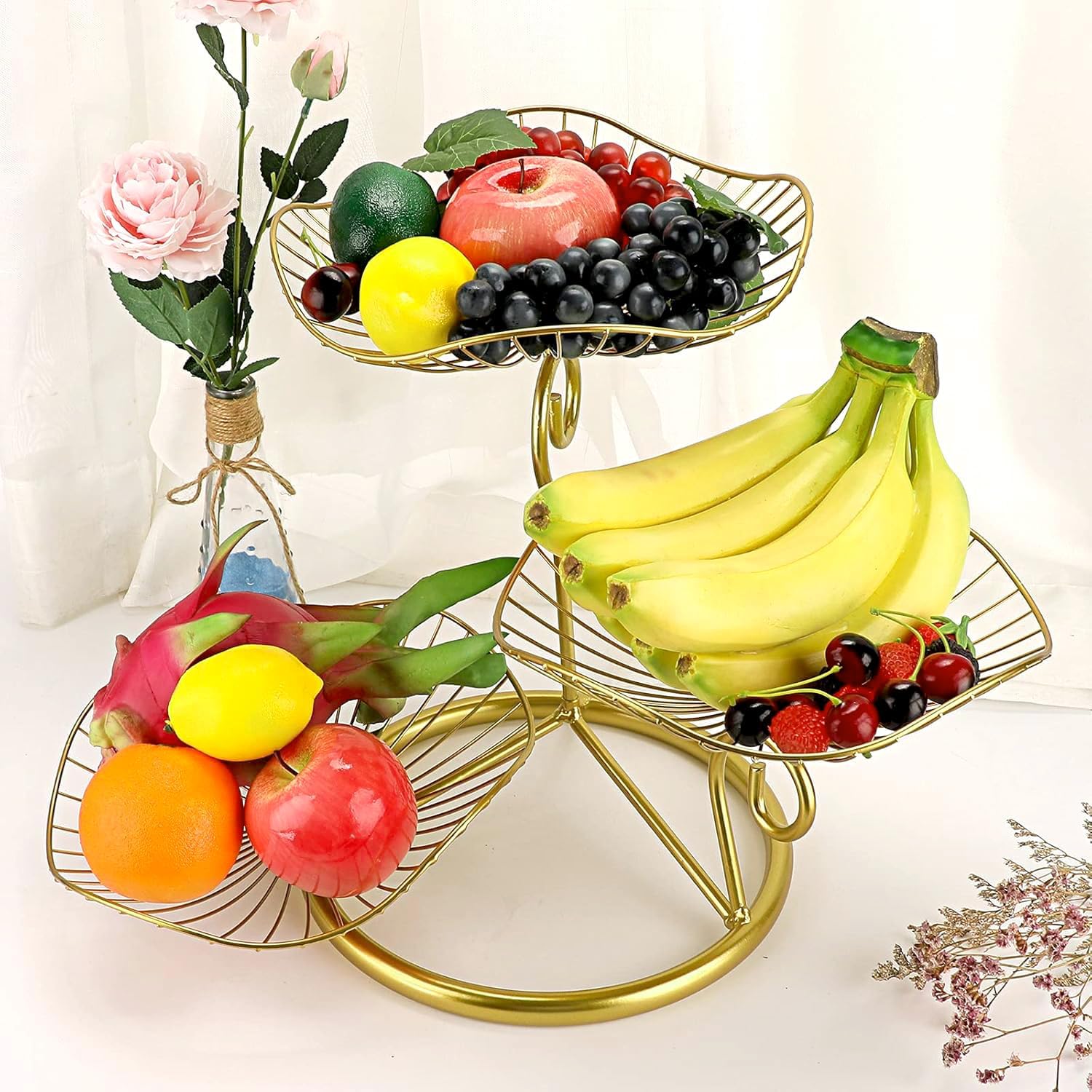 OwnMy 3-Tier Fruit Basket Stand Decorative Iron Fruit Bowl, Metal Wire Fruit Holder Storage Trays Table Countertop Holder for Vegetables Bread Snack, Modern Fruit Bowls for Kitchen Home Use - Image 6