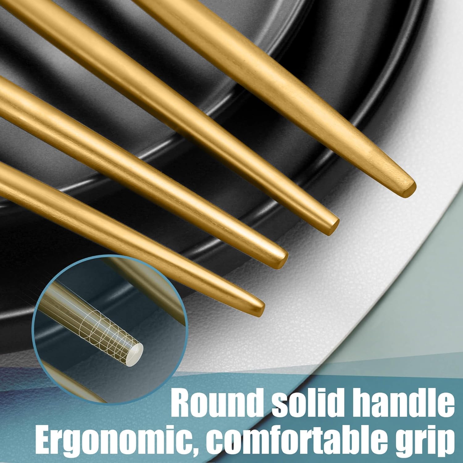 Lemeya Matte Gold Silverware Set for 6,Modern Stainless Steel Brushed Cutlery Set,30-Pieces Heavy Duty Flatware Set,Knives Spoons and Forks Set Utensils Set,Satin Finish,Dishwasher Safe - Image 5