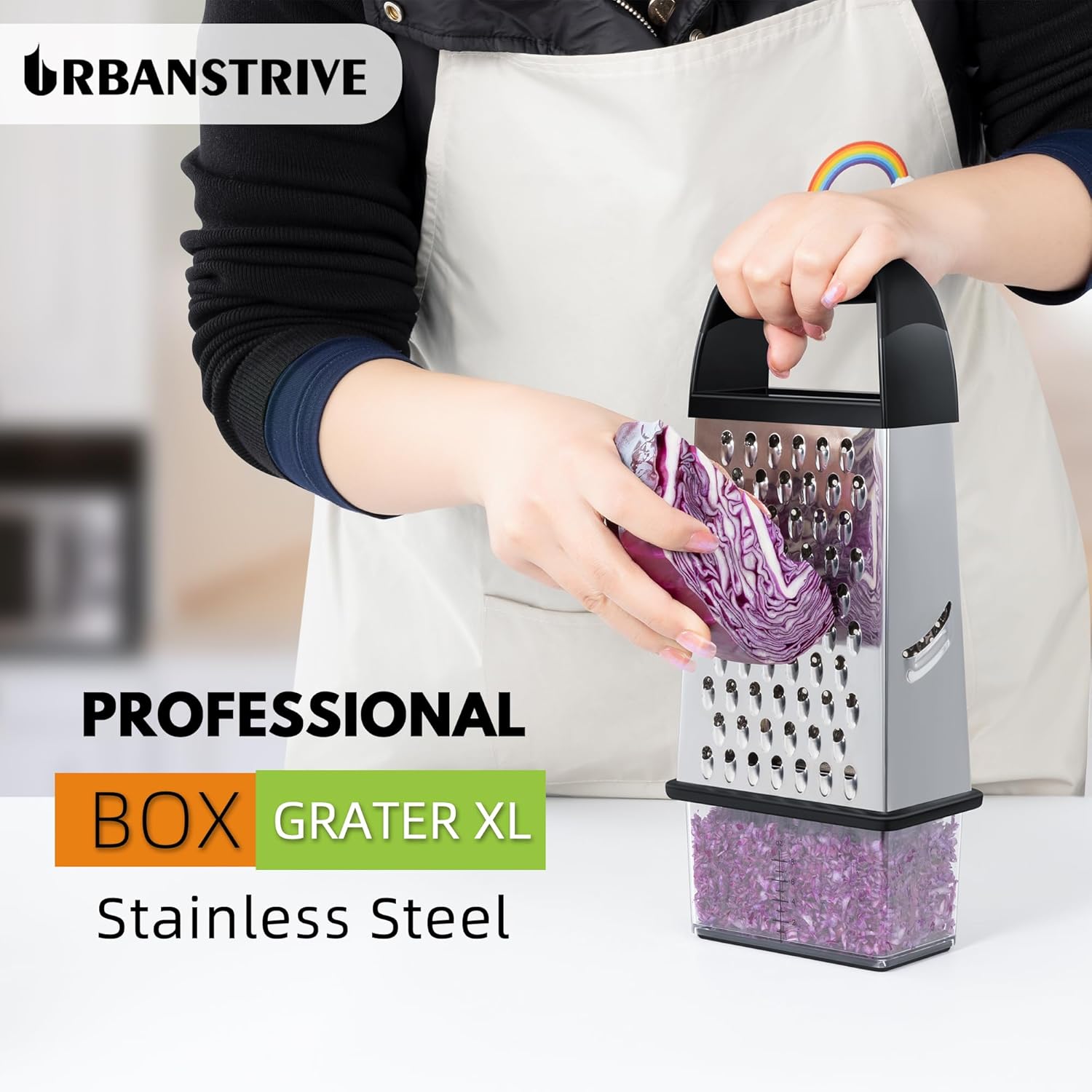 Urbanstrive Cheese Grater With Container Box Grater Stainless Steel Graters for Kitchen Cheese Shredder Parmesan Shredder Kitchen Gadgets Kitchen Tools Kitchen Gifts for Chef Dishwasher Safe Zester - Image 5