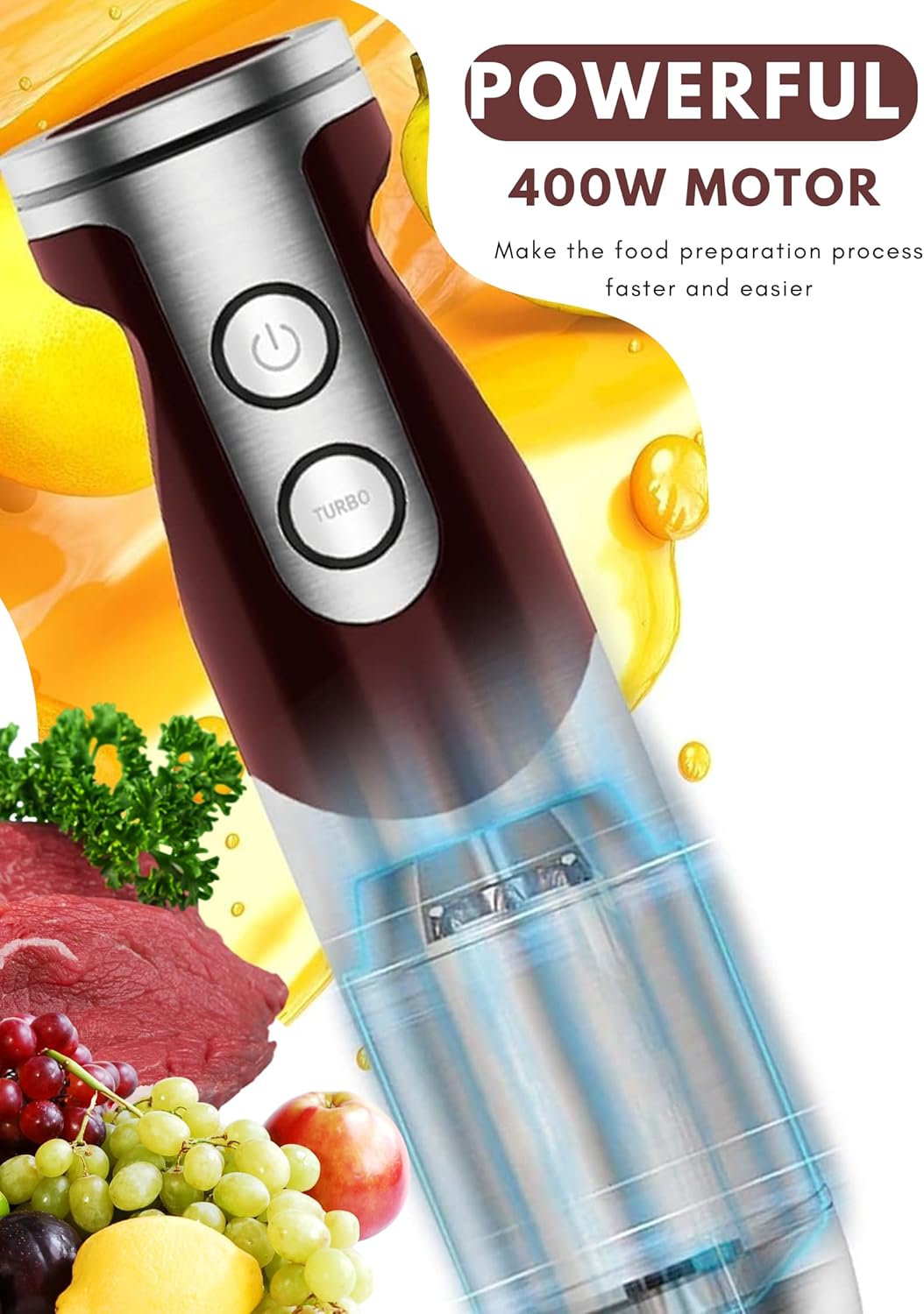 MegaWise Pro Titanium Reinforced 5 in1 Immersion Hand Blender, Powerful with 80% Sharper Blades, 12 Speed Corded Blender, Including 500ml Chopper, 600ml Beaker, Whisk and Milk Frother - Image 3