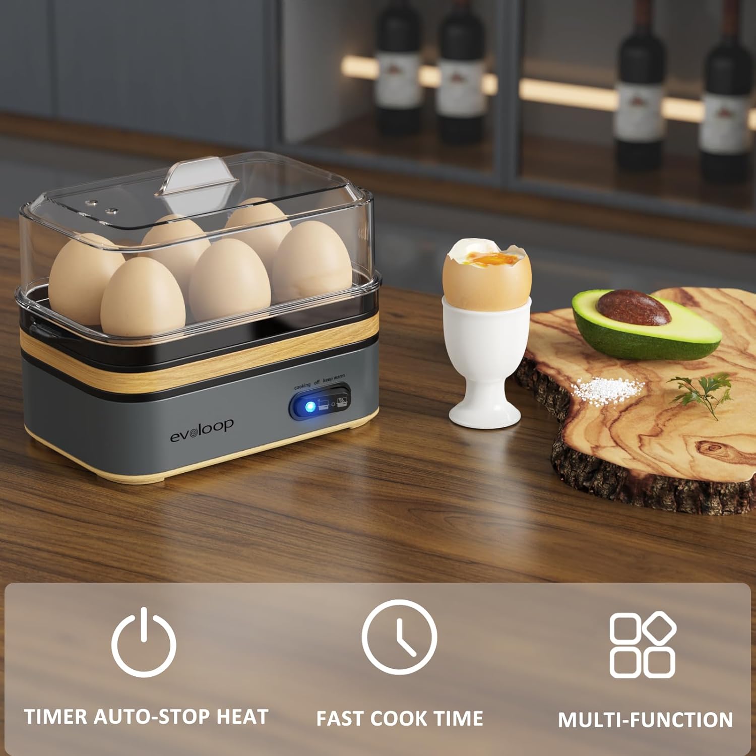 Evoloop Rapid Egg Cooker Electric 6 Eggs Capacity, Soft, Medium, Hard Boiled, Poacher, Omelet Maker Egg Poacher With Auto Shut-Off, BPA Free - Image 3