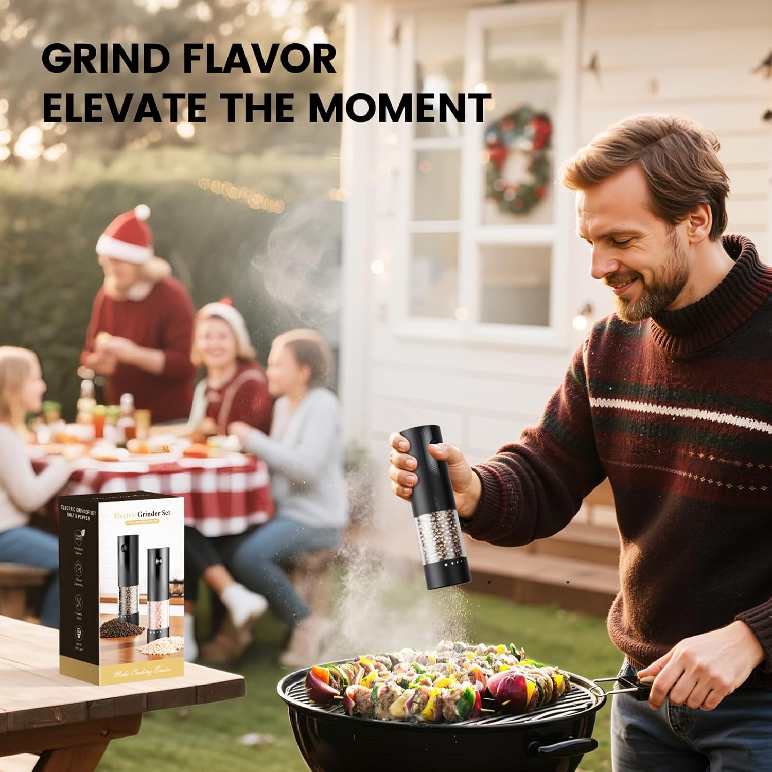 Electric Salt and Pepper Grinder Set - Rechargeable Automatic Salt and Pepper Shakers, Kitchen Appliances with External Adjustable Coarseness, Larger Hopper for Cooking, Home Gifts(2 Pack,Black/Black) - Image 6