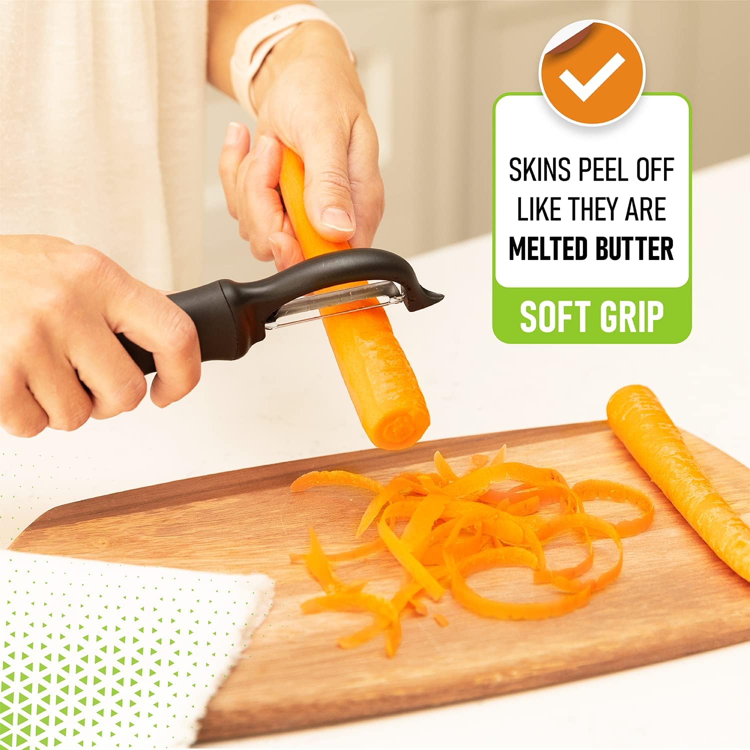 Spring Chef Premium Swivel Vegetable Peeler, Soft Grip Handle and Ultra Sharp Stainless Steel Blades - Perfect Kitchen Peeler For Veggie, Fruit, Potato, Carrot, Apple - Black - Image 7