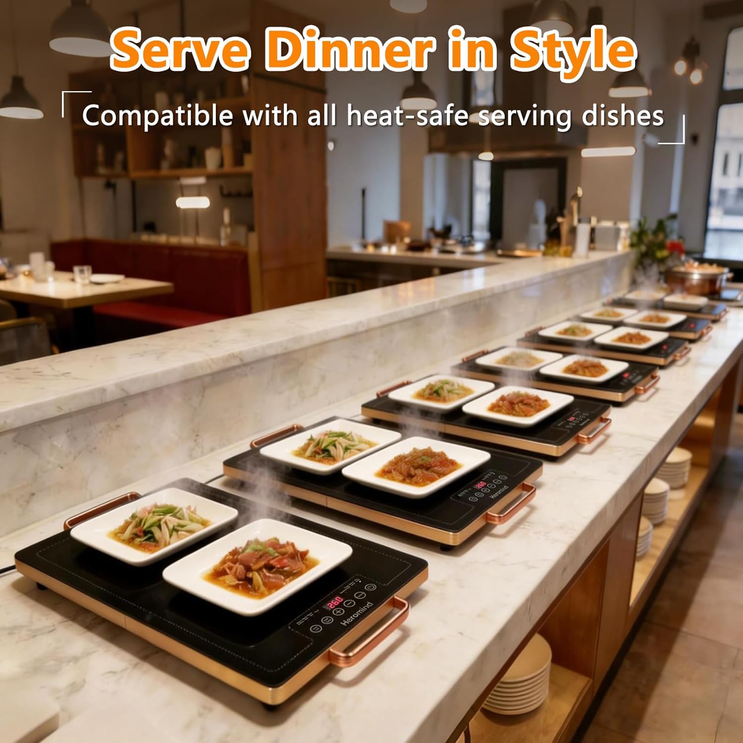 Electric Warming Tray 20" x 12", Glass-Top Full-Surface Food Warmer with Adjustable Temperature & Timer, Warming Trays for Buffets Party, Sabbath, Holiday Parties, Daily Dining - Image 5