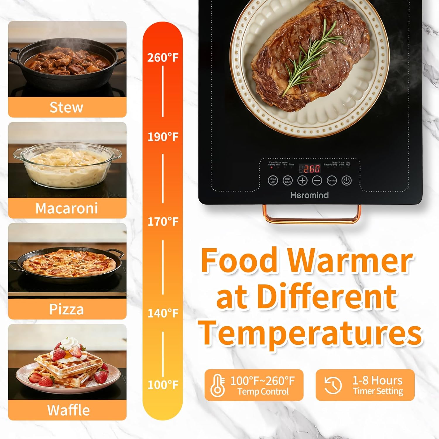 Electric Warming Tray 20" x 12", Glass-Top Full-Surface Food Warmer with Adjustable Temperature & Timer, Warming Trays for Buffets Party, Sabbath, Holiday Parties, Daily Dining - Image 2
