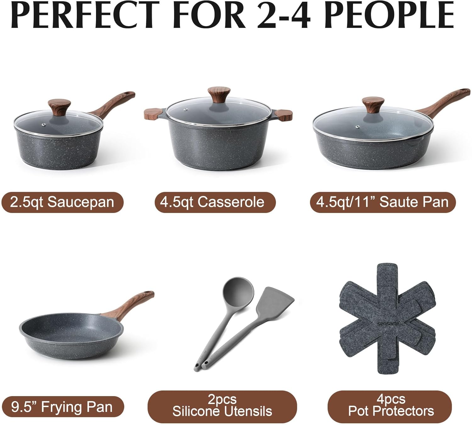 SENSARTE Nonstick Cookware Set 13-Piece, Non Stick Pots and Pans Set with Swiss Granite Coating, Healthy Kitchen Cooking Set, Stay-Cool Handles, PFOA Free - Image 2