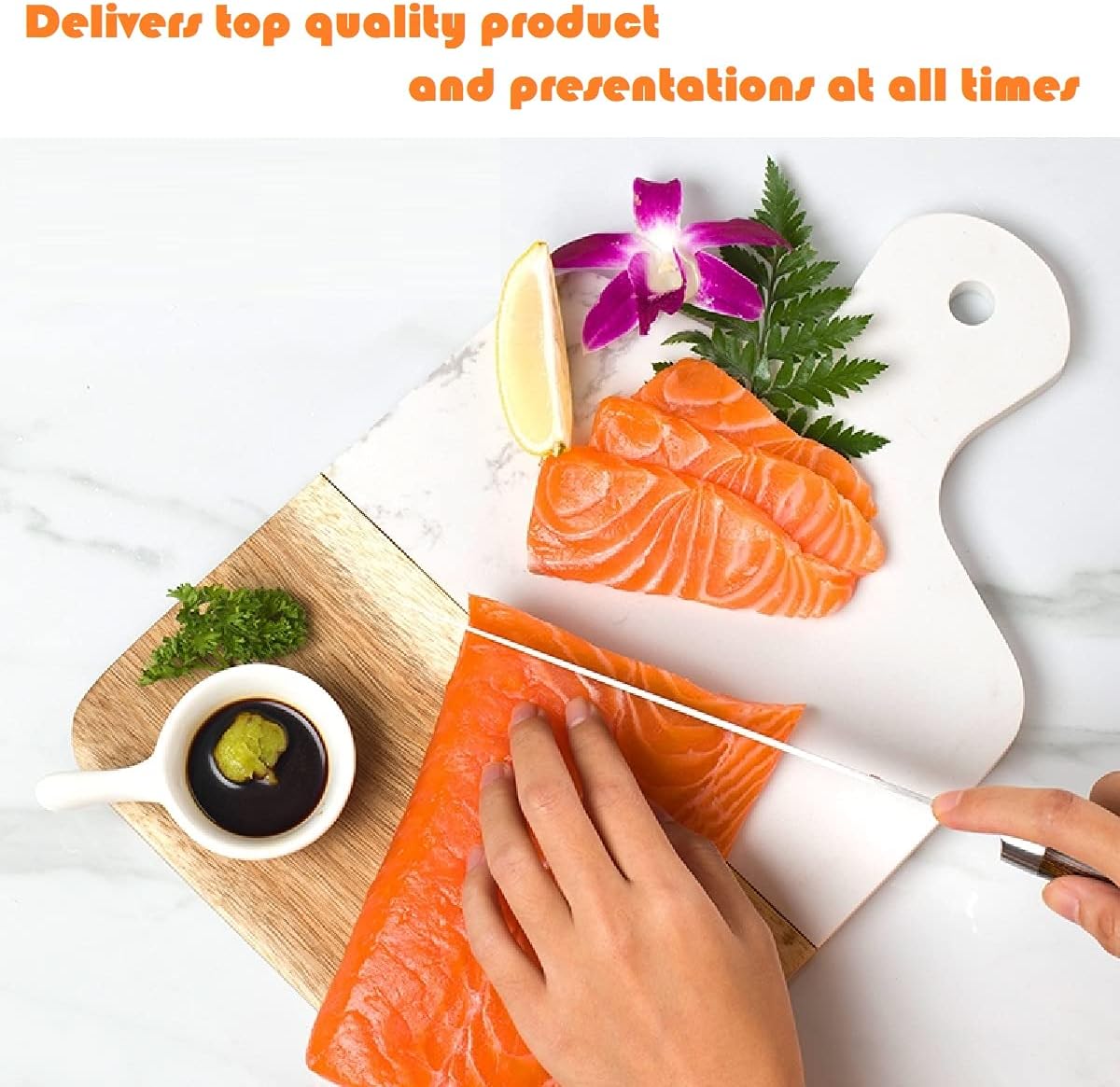 Cutting Board with Marble and Natural Wood,Serving Board for Steak Fruits with Handle,Chopping Board for Bread as Serving Trays (White) - Image 4