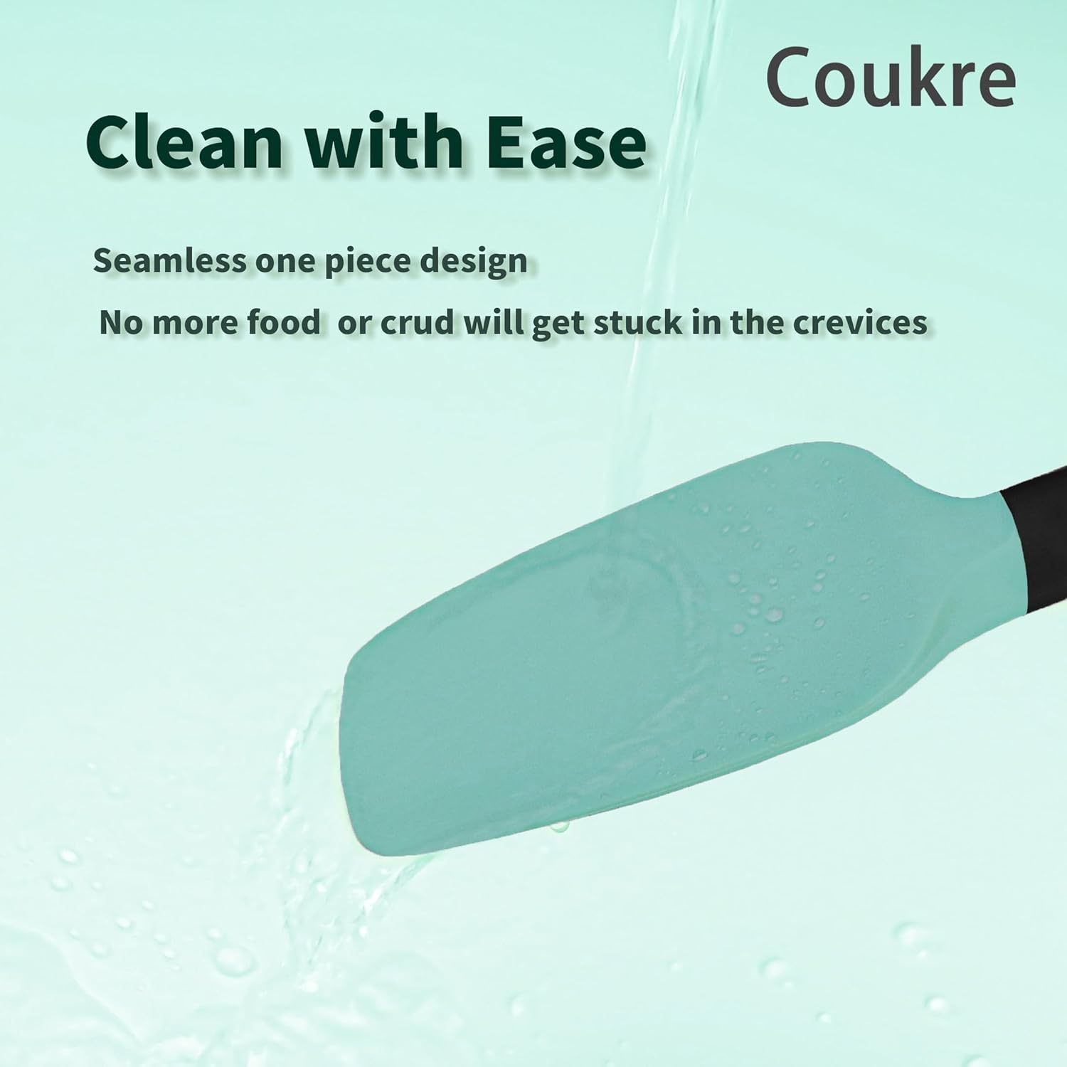 Coukre Silicone Spatula Set of 5,High Temperature Resistant, Food Grade Silicone, Dishwasher Safe, for Baking, Cooking (Aqua Green) - Image 4