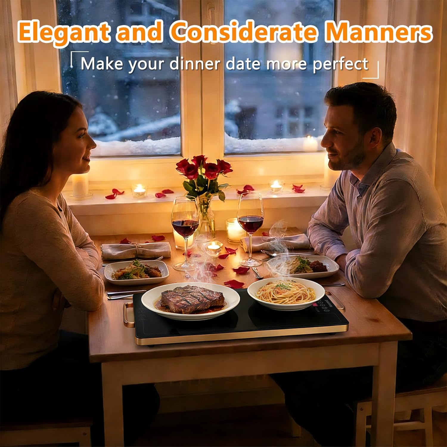 Electric Warming Tray 20" x 12", Glass-Top Full-Surface Food Warmer with Adjustable Temperature & Timer, Warming Trays for Buffets Party, Sabbath, Holiday Parties, Daily Dining - Image 3