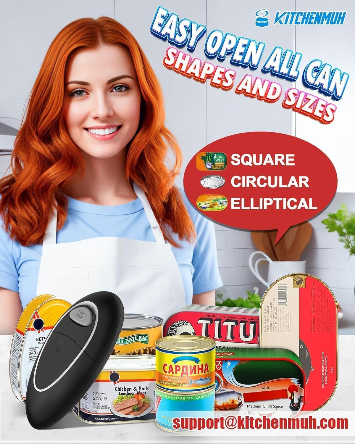 One Touch Electric Can Opener Fits Almost All Can Sizes for Seniors with Arthritis, Hand Held Battery Operated Can Opener with Smooth Edge, Food Safe Kitchen Gadgets Automatic Can Opener for Kitchen - Image 4