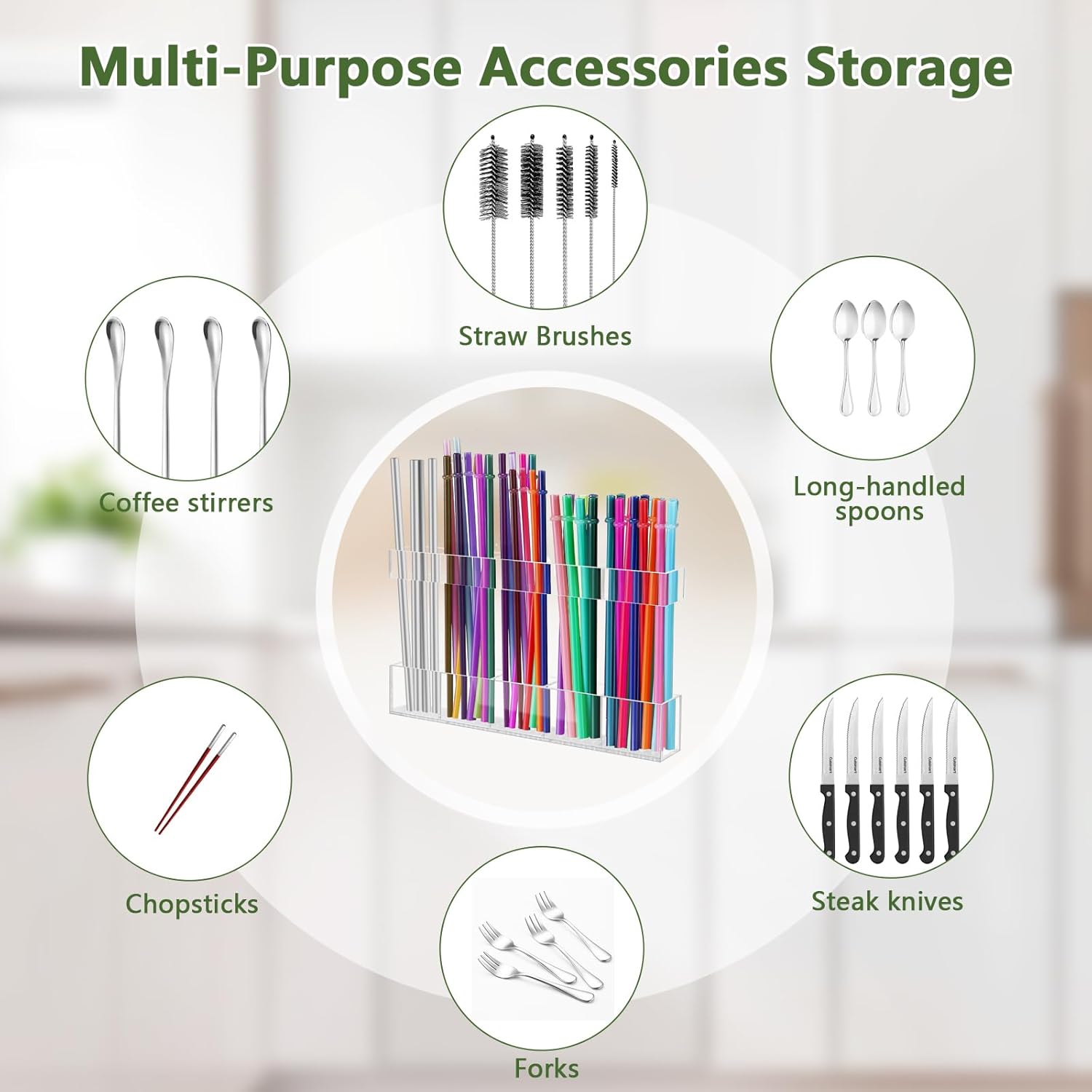 9.5” Large Acrylic Straw Holder for Cabinet Door - Reusable Tumbler Straw Organizer Storage, Small Kitchen Accessories Container, Ultra Sticky Cupboard Door Mounted (Transparent) - Image 6