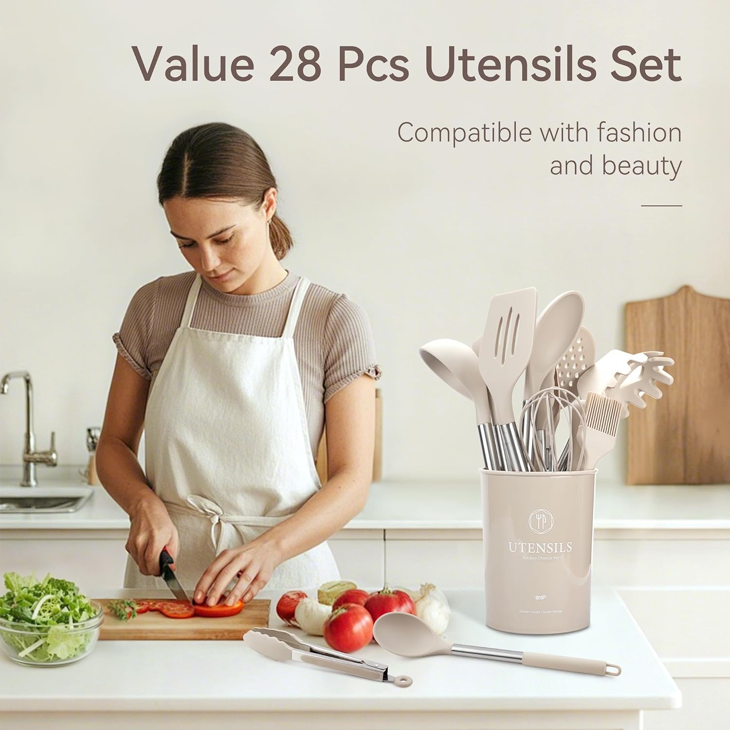 Silicone Cooking Utensils Set, 28 Pcs Kitchen Utensils Set 446°F Heat Resistant Spatula Set, Food Grade Silicone and Stainless Steel Handle Kitchen Gadgets for Nonstick Cookware BPA Free - Image 2