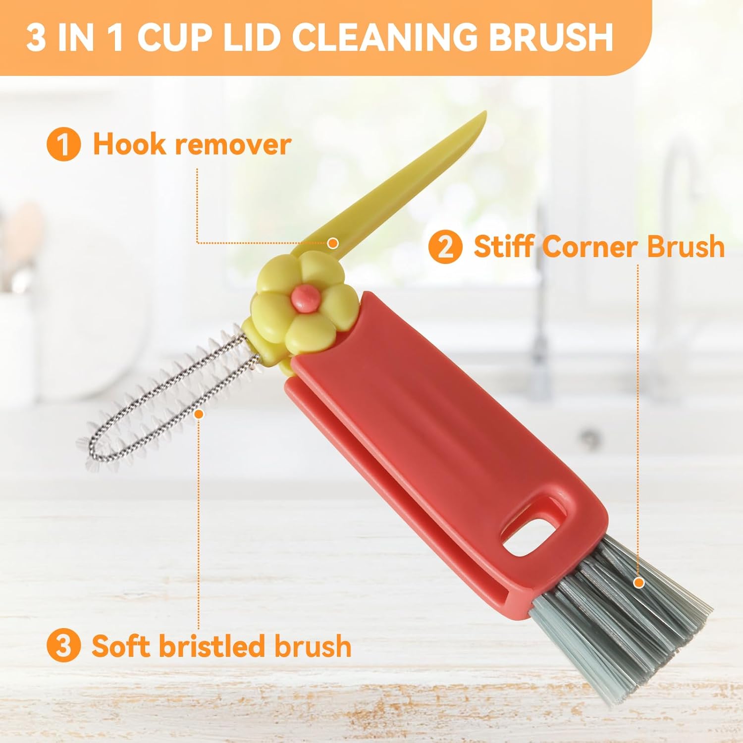 3 in 1 Cup Lid Gap Cleaning Brush Set, Multifunctional Bottle Cleaning Brush, Cup Lid Gap Cleaner, Home Kitchen Crevice Brush Tools(Multicolor) - Image 3