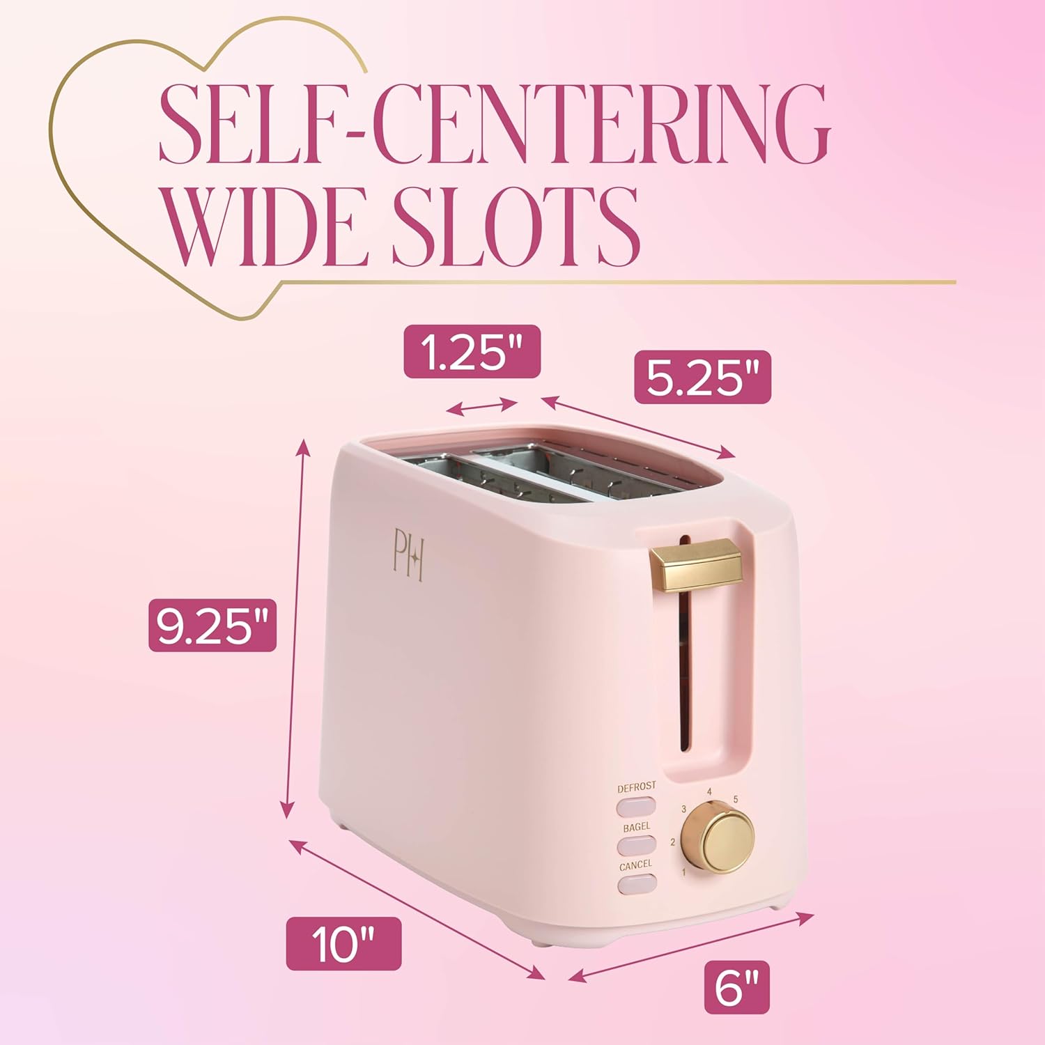 Paris Hilton 2-Slice Toaster, Extra-Wide Slots, 7 Browning Settings, Bagel & Defrost Functions, Removable Crumb Tray, Pink - Image 3