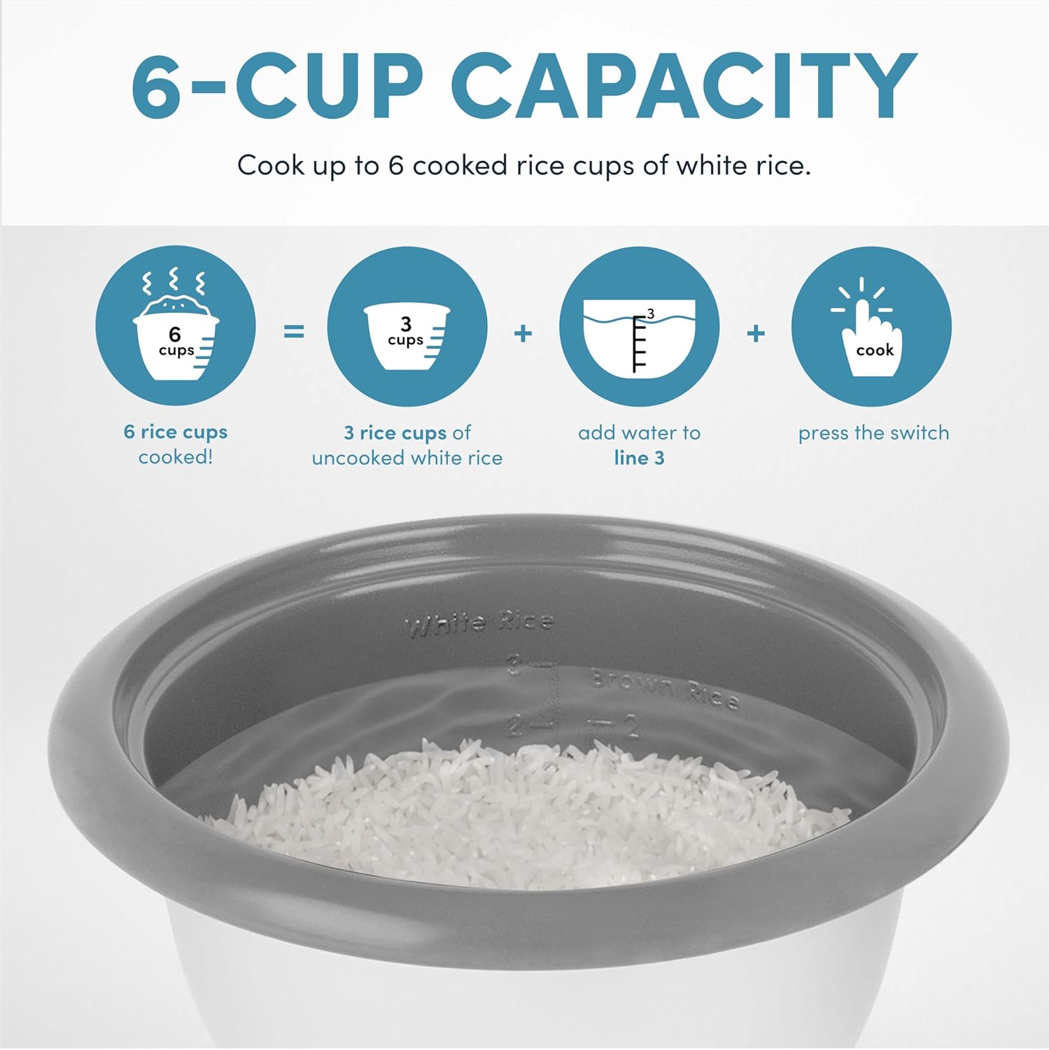 AROMA® Rice Cooker, 3-Cup (Uncooked) / 6-Cup (Cooked), Small Rice Cooker, Oatmeal Cooker, Soup Maker, Auto Keep Warm, 1.5 Qt, White, ARC-363NG - Image 5