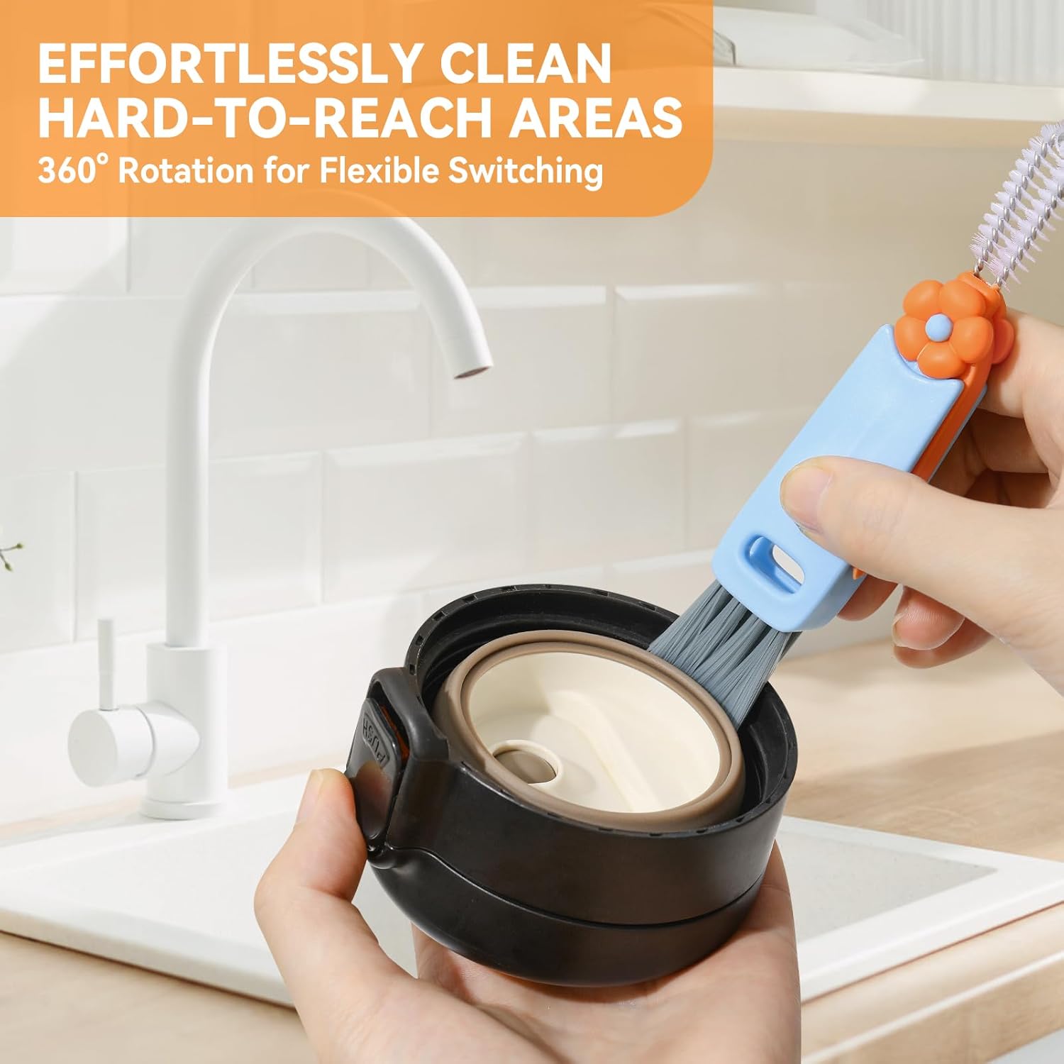 3 in 1 Cup Lid Gap Cleaning Brush Set, Multifunctional Bottle Cleaning Brush, Cup Lid Gap Cleaner, Home Kitchen Crevice Brush Tools(Multicolor) - Image 2