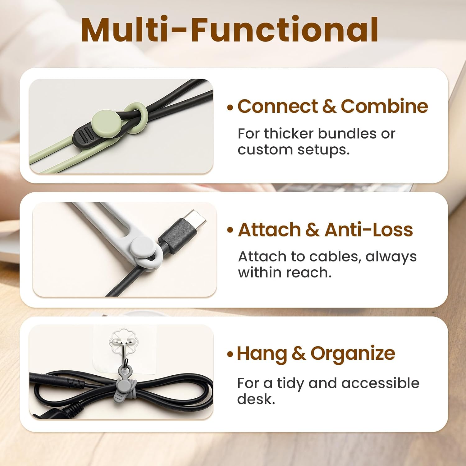 30 Pcs Silicone Cable Ties, Reusable Data Cable Organizer Wire Organizers for Office, Multipurpose Elastic Cord Wraps Cable Management for Charging Cord,Appliances,Home,Office,Kitchen,School,Travel - Image 4