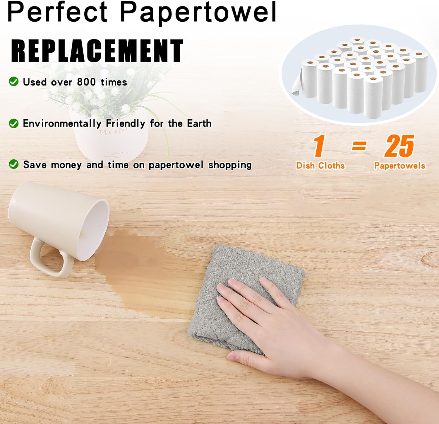 Homaxy 12 Pack Kitchen Dish Cloths (10 x 10 Inches, Grey), Super Soft and Absorbent Coral Velvet Dish Towels, Nonstick Oil Fast Drying Microfiber Cleaning Cloth, No Lint Household Dishcloths - Image 8