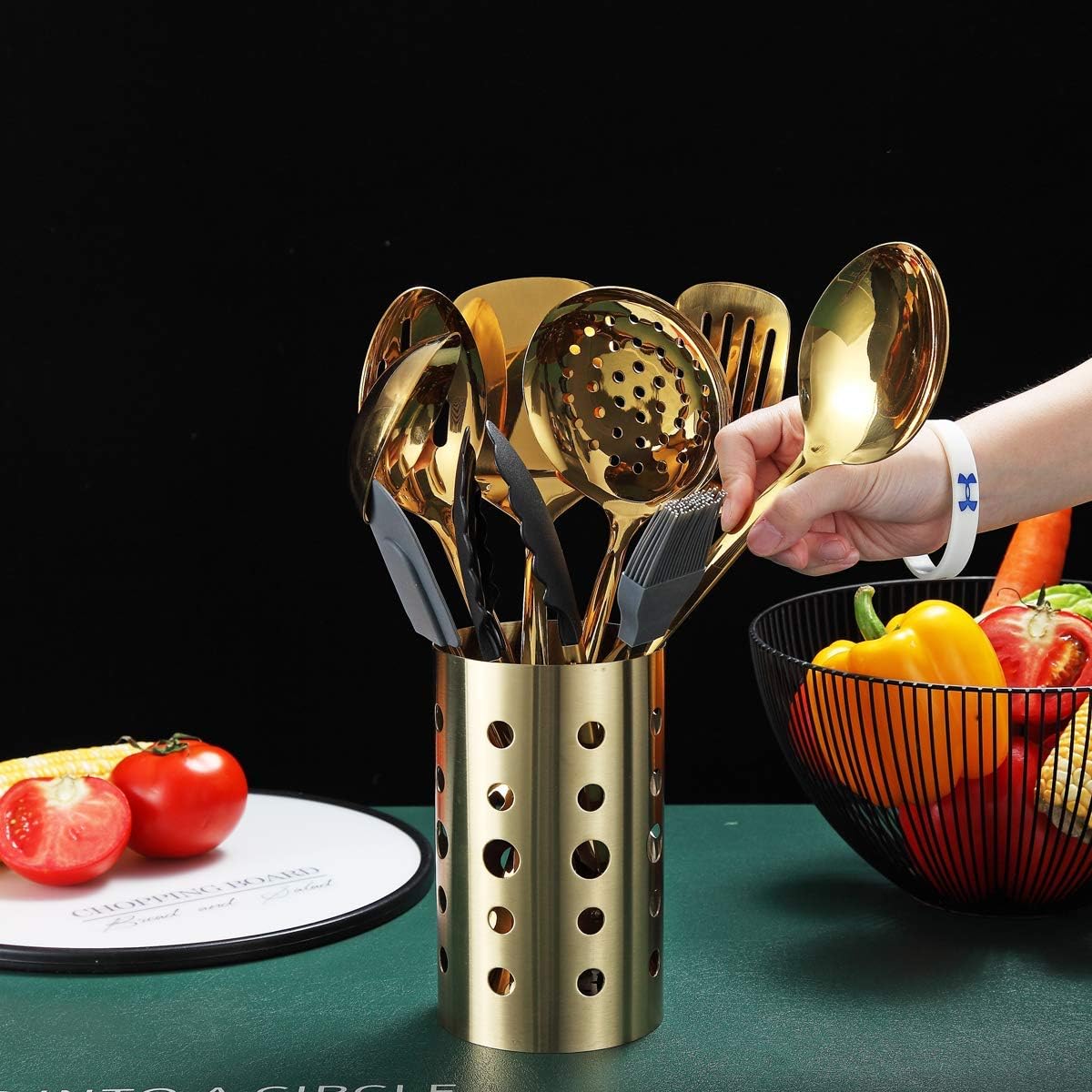 Gold Cooking Utensils Set, Berglander Stainless Steel 13 Pieces Kitchen Utensils Set With Titanium Gold Plating, Kitchen Tools Set With Utensil Holder, Dishwasher Safe, Easy to Clean - Image 7