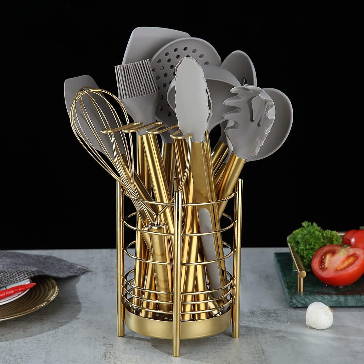Gold Kitchen Utensils Set, Berglander 38 Pieces Non-stick Silicone Cooking Tools Spoon Spatula Set With Sturdy Stainless Steel Utensil Holder, Dishwasher Safe - Image 2