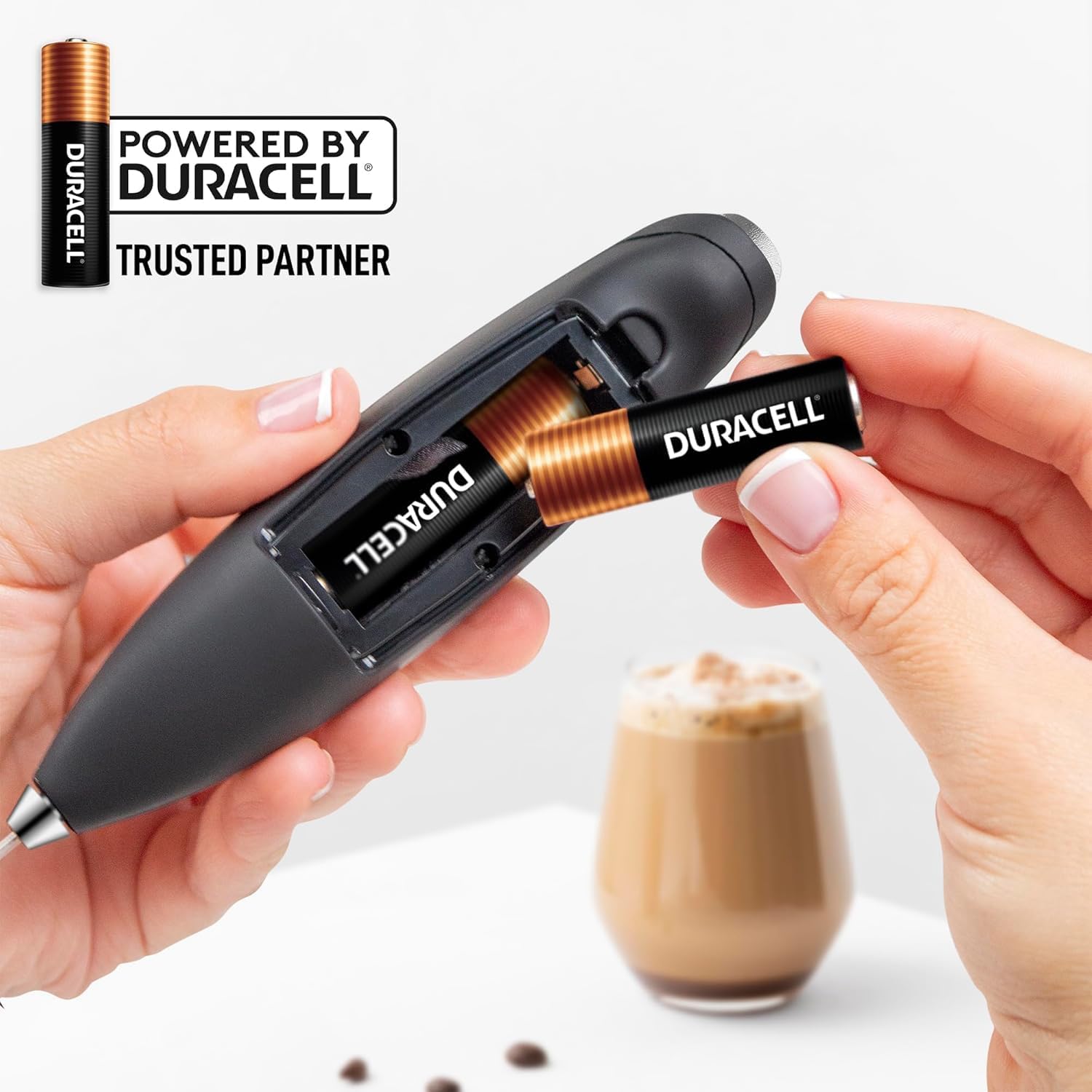 Zulay Kitchen Powerful Milk Frother Wand With 2 Duracell Batteries - Ultra Fast Handheld Drink Mixer - Electric Whisk Foam Maker for Coffee, Lattes, Cappuccino, Matcha, Hot Chocolate & Creamer - Black - Image 4