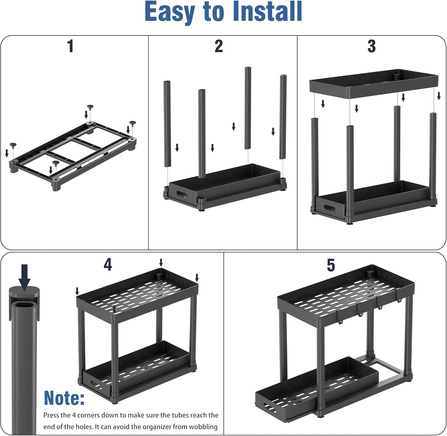 2 Pack Pull-Out Storage Organizers, Under Sink Organizer and Storage for Bathroom & Kitchen,Multi-Purpose Under Cabinet Organizers and storage Black - Image 7