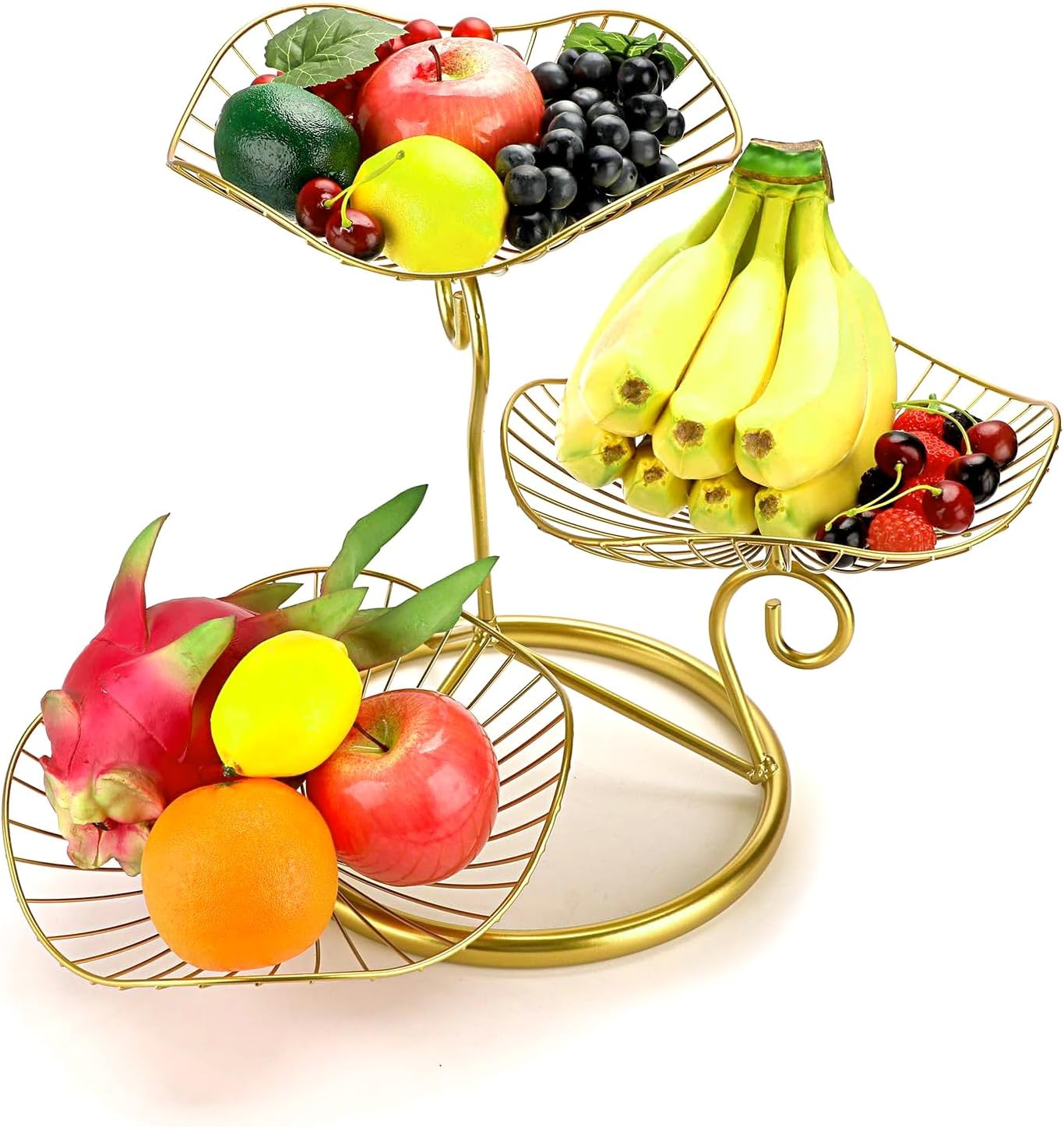 OwnMy 3-Tier Fruit Basket Stand Decorative Iron Fruit Bowl, Metal Wire Fruit Holder Storage Trays Table Countertop Holder for Vegetables Bread Snack, Modern Fruit Bowls for Kitchen Home Use - Image 2