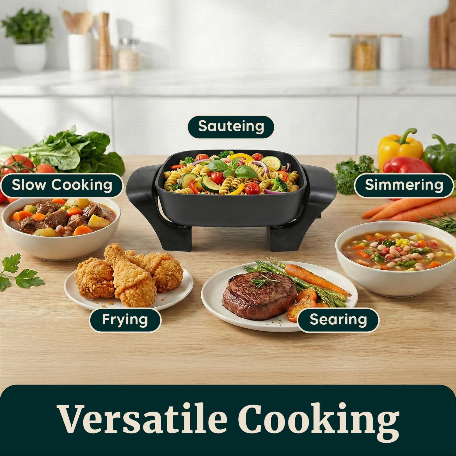 Elite Gourmet EG808 8” x 8" Non-stick Electric Skillet, Dishwasher Safe with Tempered Glass Vented Lid, Rapid Heat Up, 600W, Black - Image 3