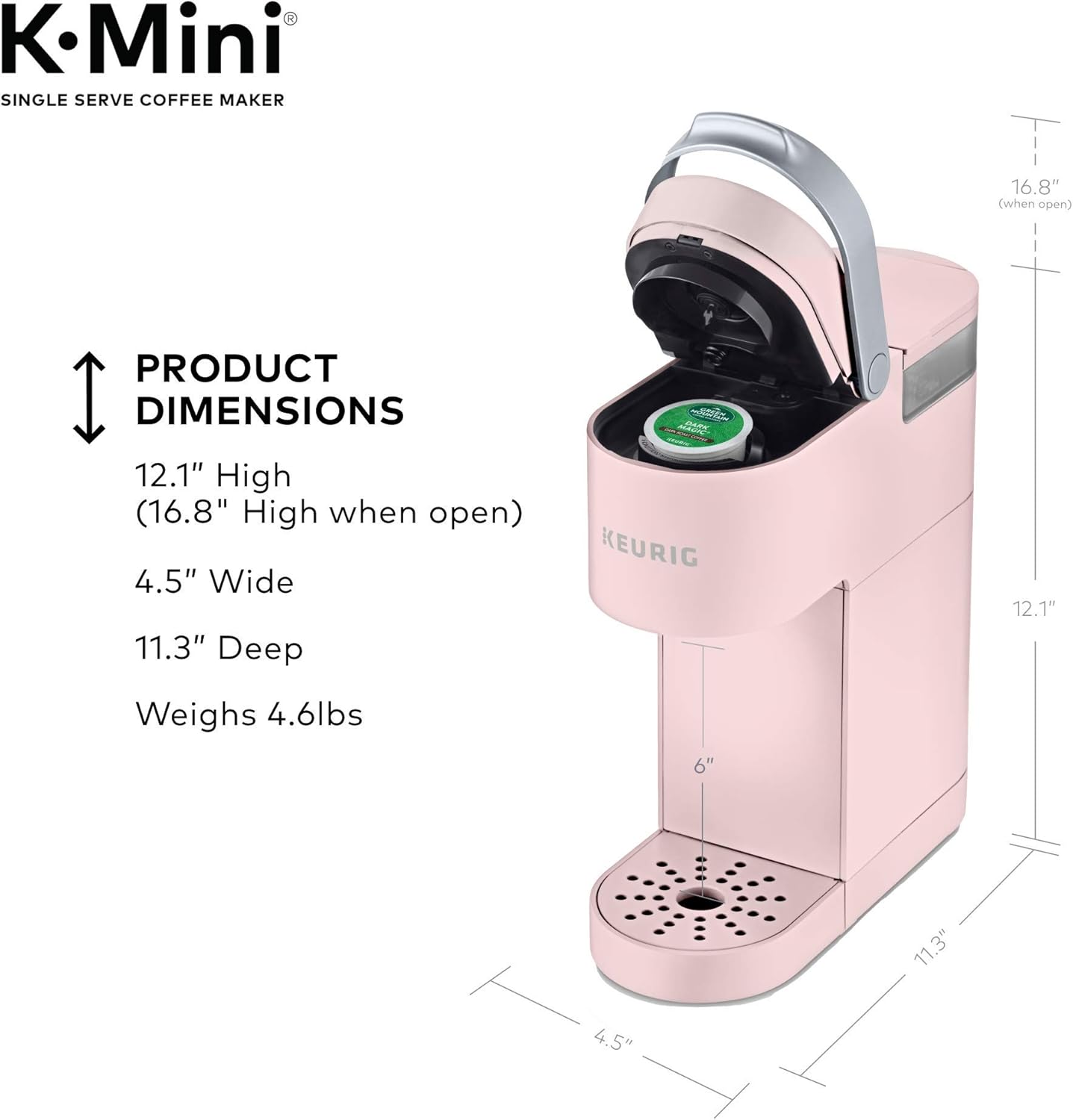 Keurig K-Mini Single Serve K-Cup Pod Coffee Maker, 6 to 12oz Brew size, with Cord Storage, Perfect for Small Spaces, Dusty Rose - Image 8