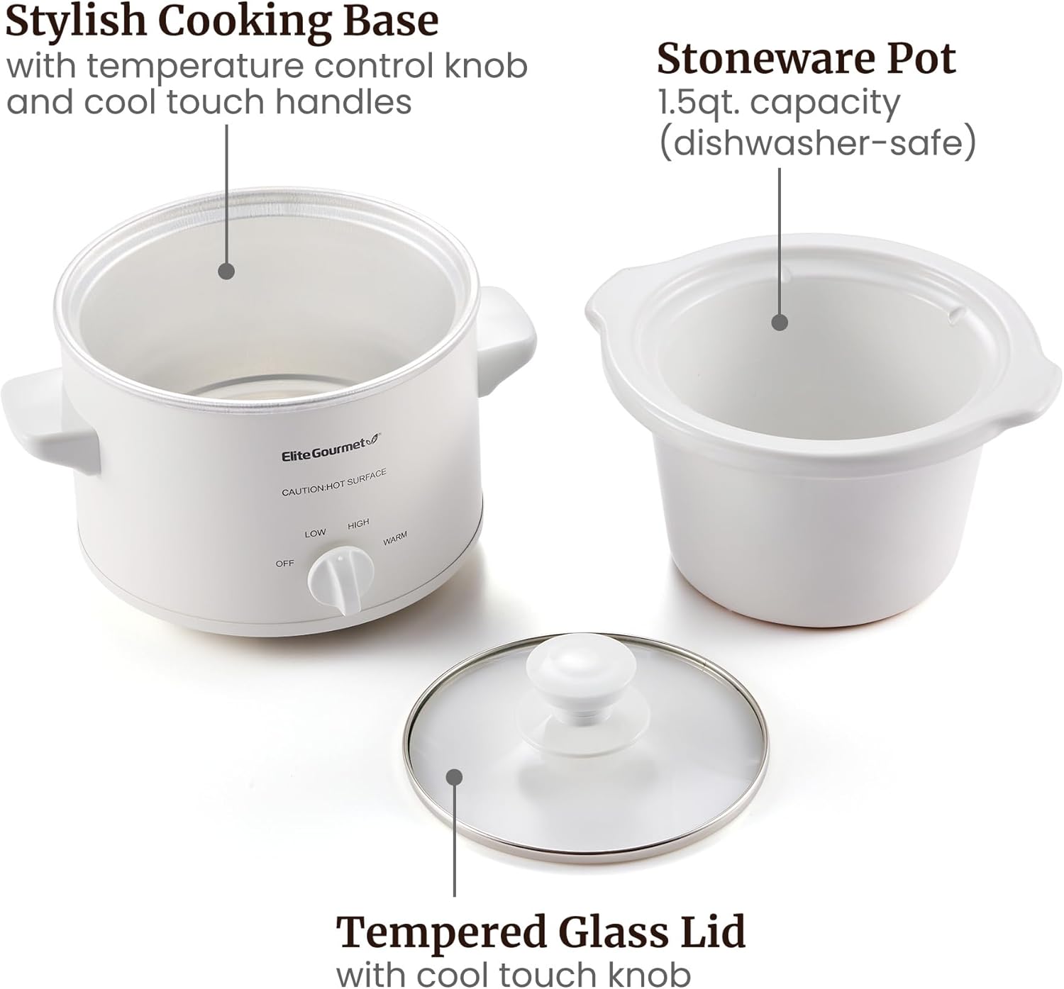 Elite Gourmet MST-250XW Electric Slow Cooker Ceramic Pot Adjustable Temp, Entrees, Sauces, Stews & Dips, Dishwasher Safe Glass Lid & Crock - Image 6