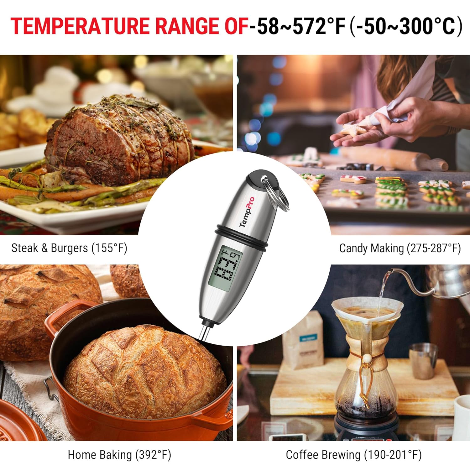 TempPro TP02S Digital Food Thermometer for Cooking Bread Baking Sourdough Liquids, Meat Thermometer Digital with Super Long Probe for Kitchen BBQ Yogurt Candy Making Accessory (Previously ThermoPro) - Image 7