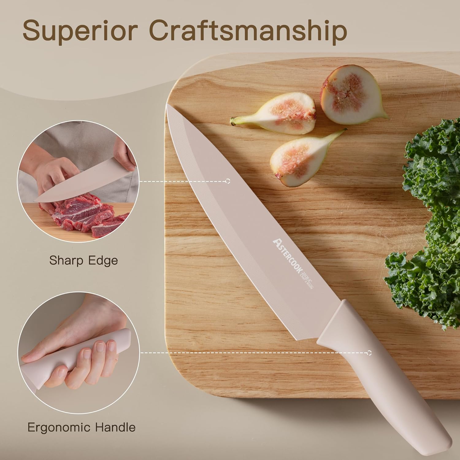 Astercook Knife Set, 13 Pieces Kitchen Knives Set with Healthy Anti-Rust Coating, Dishwasher Safe, Stainless Steel Chef Knife Sets with 6 Blade Guards, Perfect Valentine's Day Gifts for Kitchen - Image 9