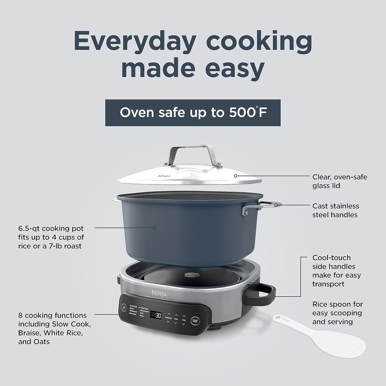 Ninja MC1101 Foodi Everyday Possible Cooker Pro, 8-in-1 Versatility, One-Pot Faster Cooking Replaces 10 Tools, Family-Sized Capacity with Adjustable Temp Control, 6.5 quarts, Midnight Blue - Image 11