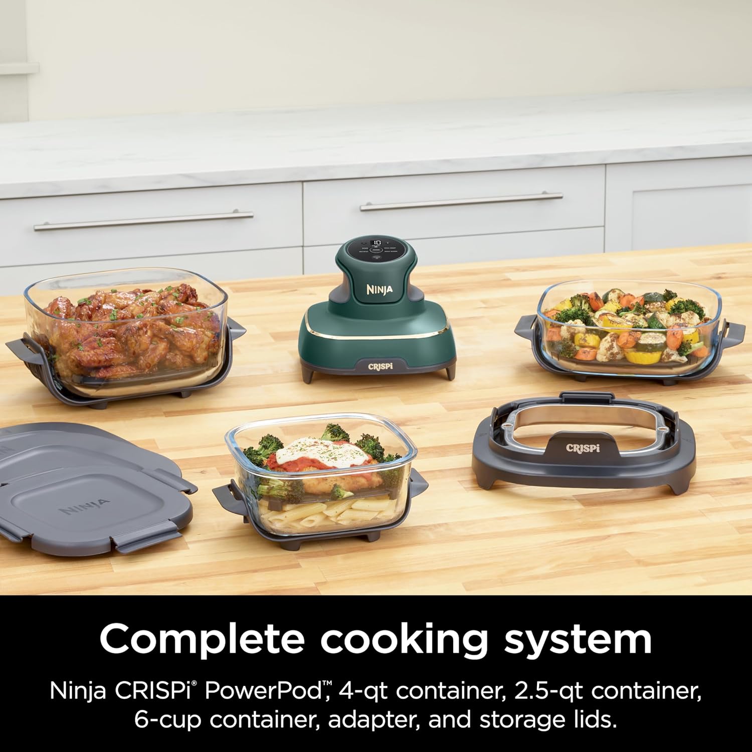 Ninja Crispi 5-in-1 Glass Air Fryer | 450°F, Nontoxic, 4QT & 6-Cup Containers & Lids | Microwave, Freezer, Dishwasher Safe | Max Crisp, Air Fry, Bake, Recrisp, Keep Warm | Brit. Racing Green, FN103BF - Image 3
