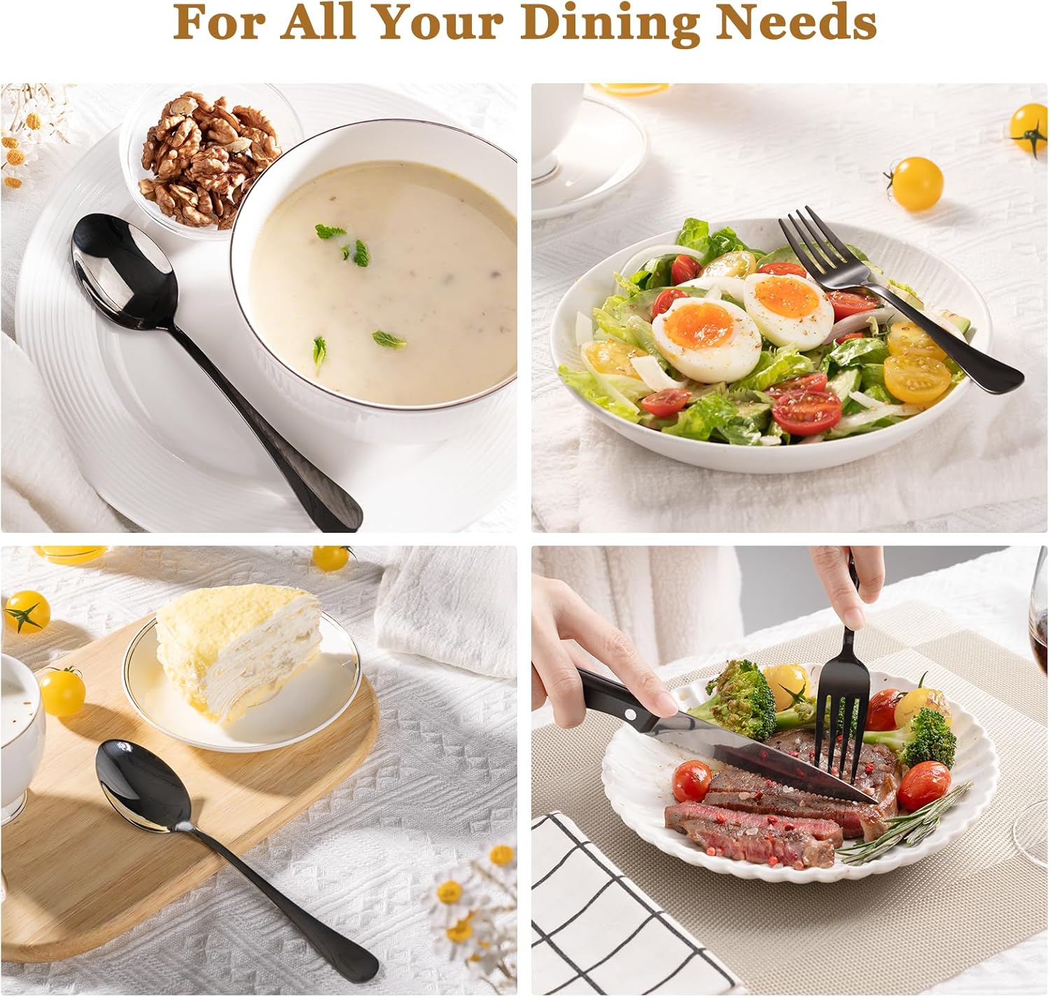 Astercook 24-Piece Black Silverware Set with Steak Knives Flatware Set for 4 Food-Grade Stainless Steel Cutlery Set Mirror Polished Utensils Set Include Spoons and Forks for Home Kitchen Restaurant - Image 7