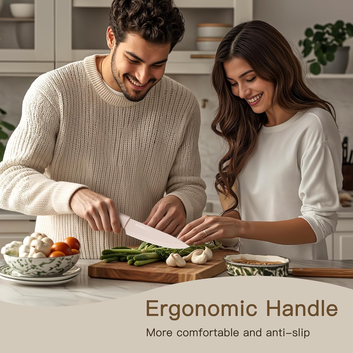 Astercook Knife Set, 13 Pieces Kitchen Knives Set with Healthy Anti-Rust Coating, Dishwasher Safe, Stainless Steel Chef Knife Sets with 6 Blade Guards, Perfect Valentine's Day Gifts for Kitchen - Image 4