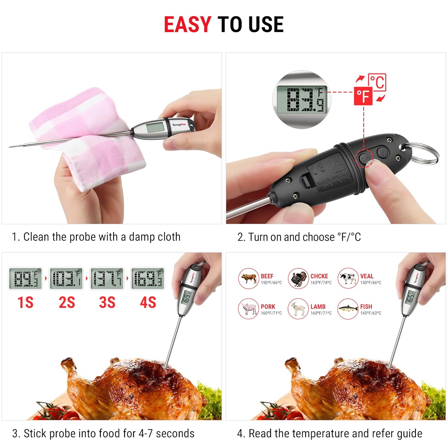 TempPro TP02S Digital Food Thermometer for Cooking Bread Baking Sourdough Liquids, Meat Thermometer Digital with Super Long Probe for Kitchen BBQ Yogurt Candy Making Accessory (Previously ThermoPro) - Image 5