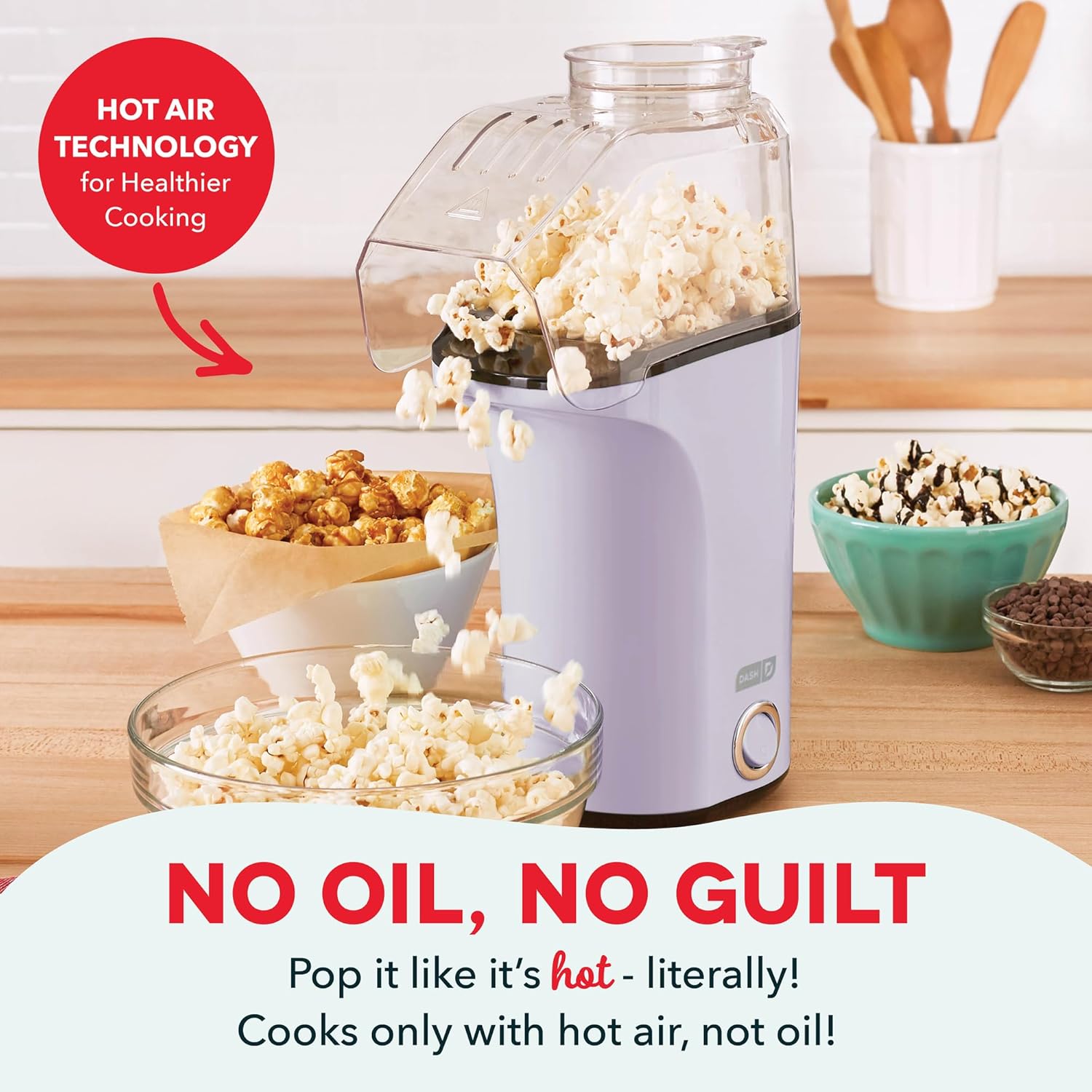 DASH Hot Air Popcorn Popper Maker with Measuring Cup to Portion Popping Corn Kernels + Melt Butter, 16 Cups - Lavender - Image 4