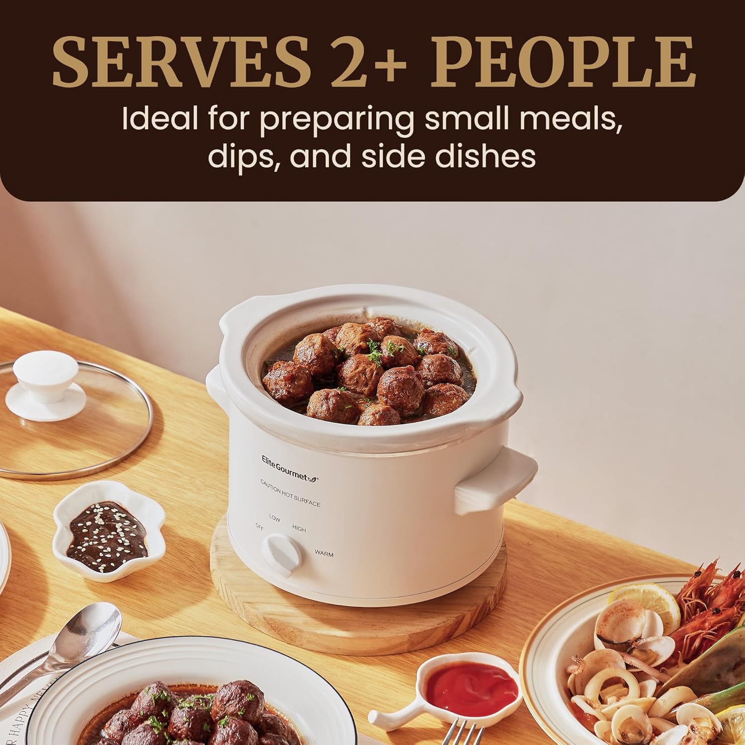 Elite Gourmet MST-250XW Electric Slow Cooker Ceramic Pot Adjustable Temp, Entrees, Sauces, Stews & Dips, Dishwasher Safe Glass Lid & Crock - Image 3