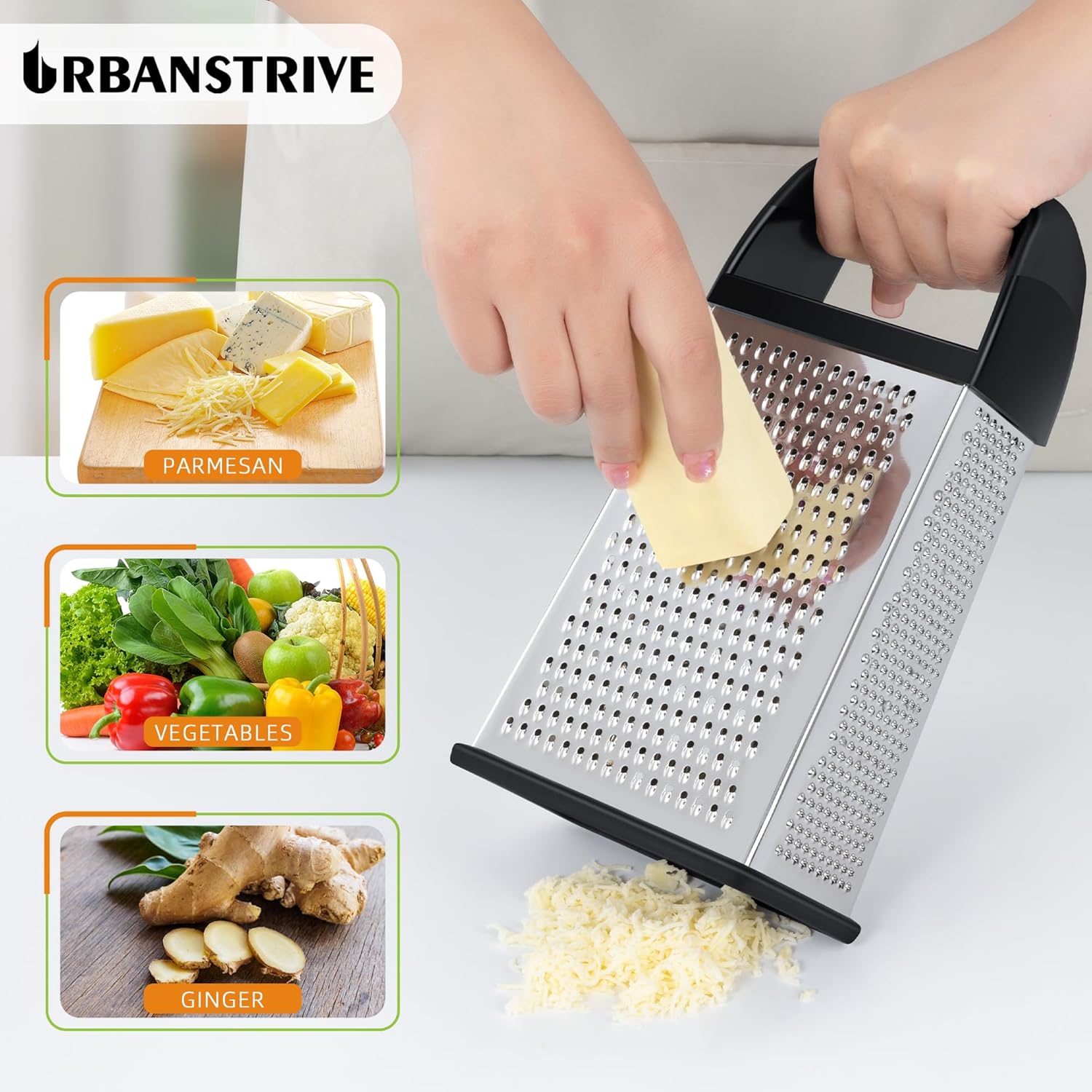 Urbanstrive Cheese Grater With Container Box Grater Stainless Steel Graters for Kitchen Cheese Shredder Parmesan Shredder Kitchen Gadgets Kitchen Tools Kitchen Gifts for Chef Dishwasher Safe Zester - Image 4