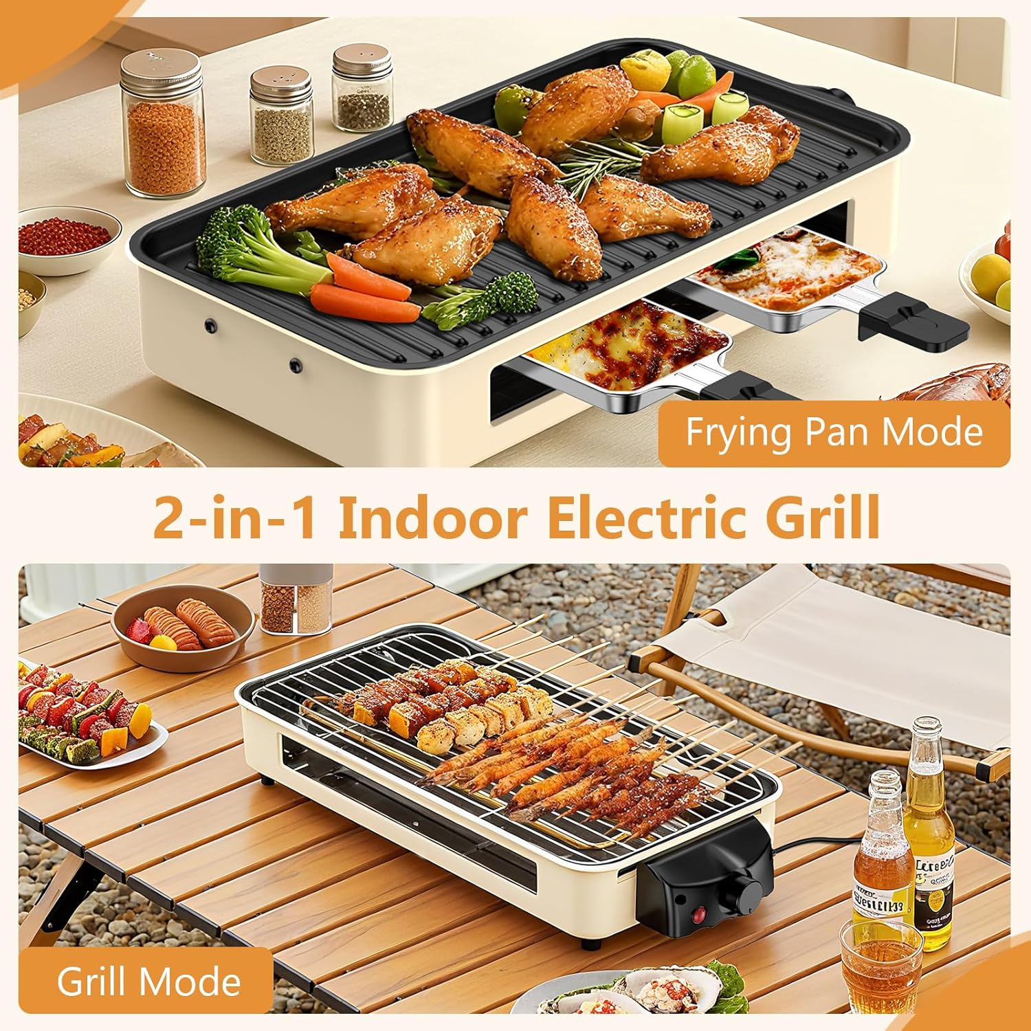 Electric Indoor Grill 1500W -2 in 1 Smokeless Indoor Grill for Kitchen with Non-stick Removable Grill & Griddle Plate,Temperature Control Korean BBQ Grill with 3 Cheese Pans Dishwasher Safe - Image 2