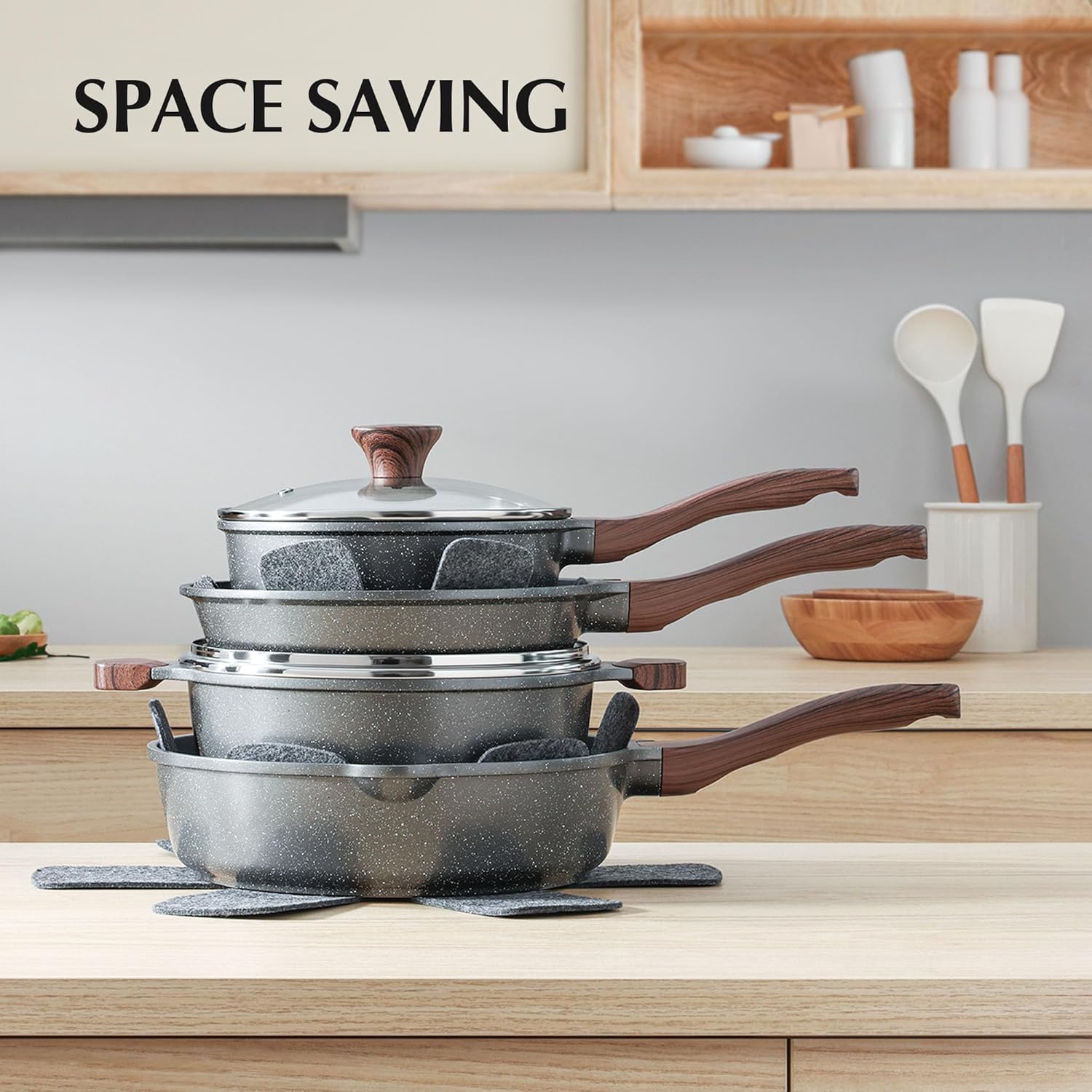 SENSARTE Nonstick Cookware Set 13-Piece, Non Stick Pots and Pans Set with Swiss Granite Coating, Healthy Kitchen Cooking Set, Stay-Cool Handles, PFOA Free - Image 6