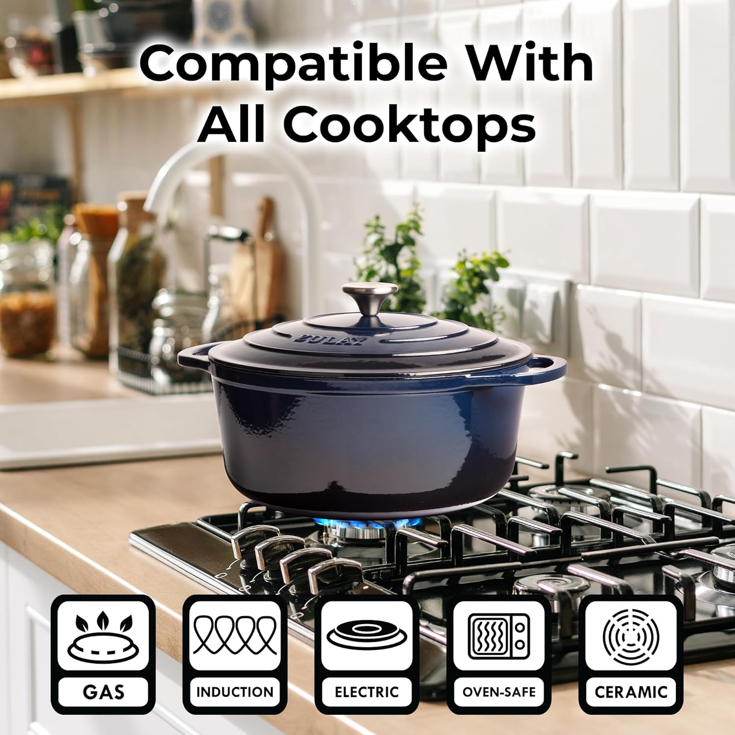 Zulay Kitchen 6 Quart Enameled Cast Iron Dutch Oven Pot with Lid – Premium Durability & Oven Safe up to 500°F – Heavy Duty Cookware Perfect for Bread Baking, Stews, Braising & Roasting - Lapis Lazuli - Image 3