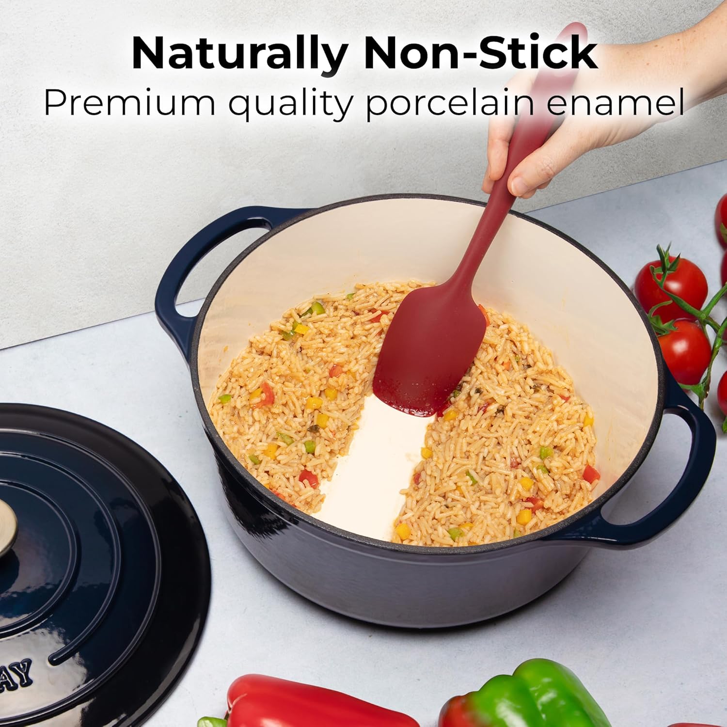 Zulay Kitchen 6 Quart Enameled Cast Iron Dutch Oven Pot with Lid – Premium Durability & Oven Safe up to 500°F – Heavy Duty Cookware Perfect for Bread Baking, Stews, Braising & Roasting - Lapis Lazuli - Image 5