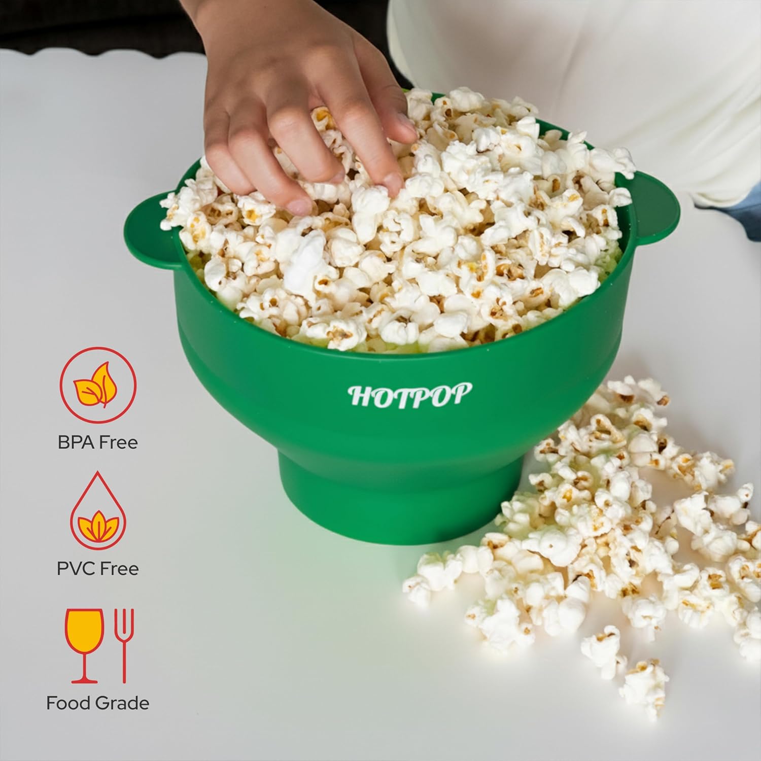 The Original Hotpop Microwave Popcorn Popper, Silicone Popcorn Maker, Collapsible Bowl BPA-Free and Dishwasher Safe- 20 Colors Available (Olive Green) - Image 6