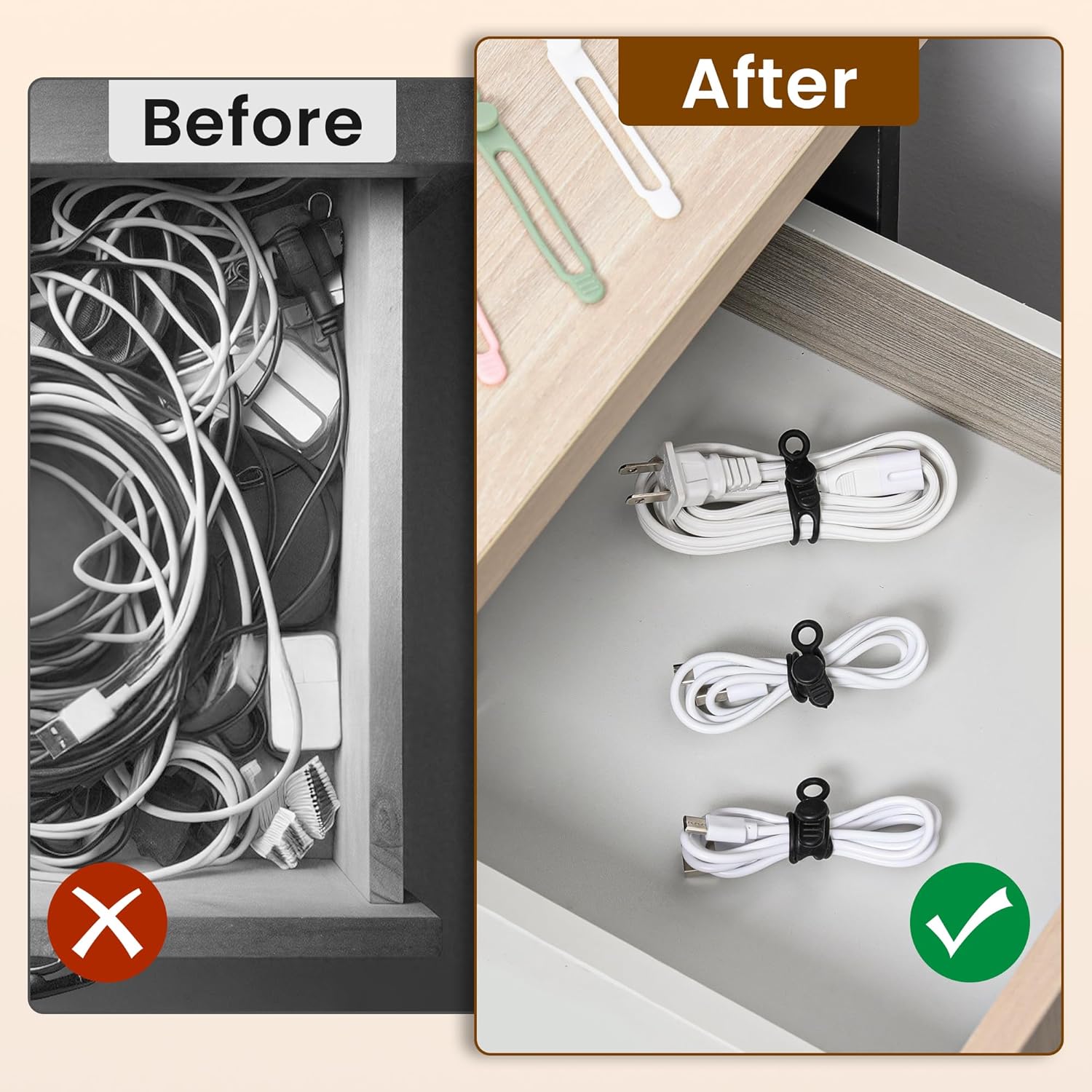 30 Pcs Silicone Cable Ties, Reusable Data Cable Organizer Wire Organizers for Office, Multipurpose Elastic Cord Wraps Cable Management for Charging Cord,Appliances,Home,Office,Kitchen,School,Travel - Image 3