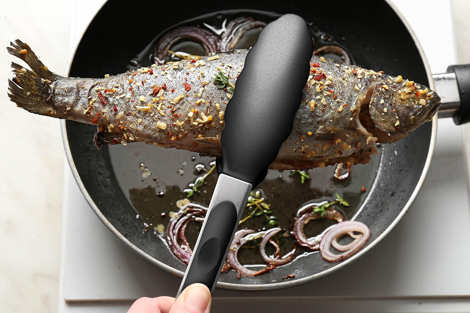 2 Pack Black Kitchen Tongs, Premium Silicone BPA Free Non-Stick Stainless Steel BBQ Cooking Grilling Locking Food Tongs, 9-Inch & 12-Inch - Image 9