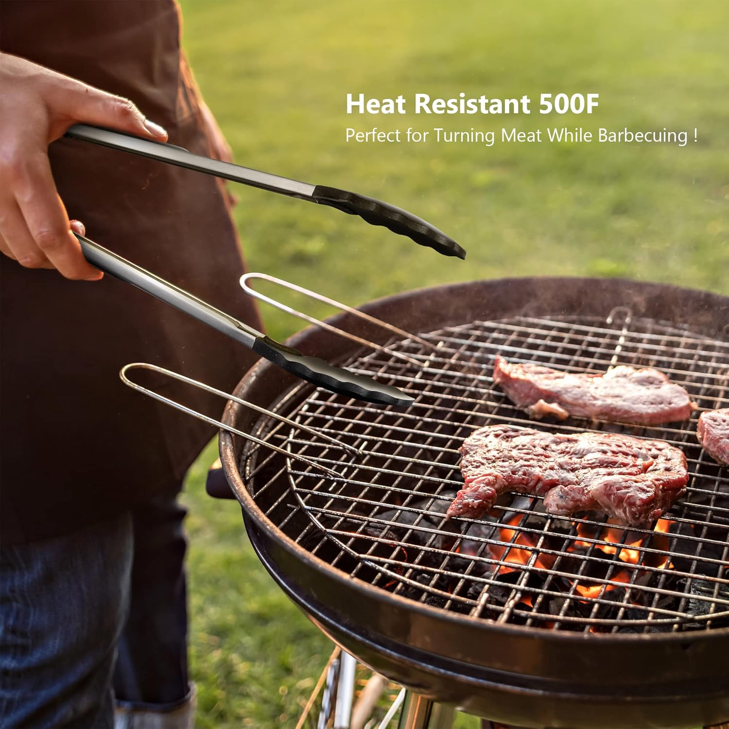 2 Pack Black Kitchen Tongs, Premium Silicone BPA Free Non-Stick Stainless Steel BBQ Cooking Grilling Locking Food Tongs, 9-Inch & 12-Inch - Image 8